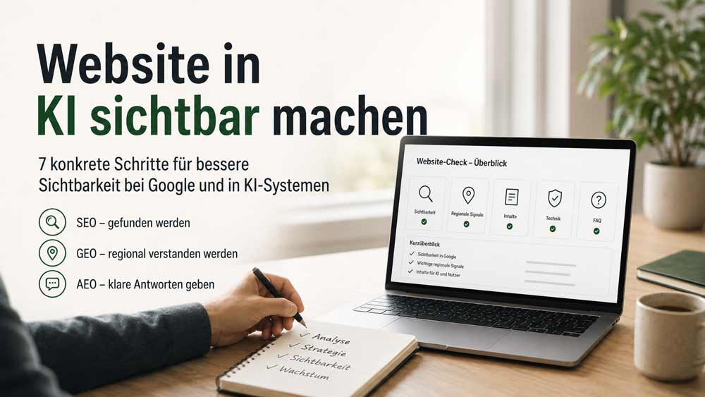 Website in KI sichtbar machen mit SEO, GEO und AEO – sieben Schritte für bessere Sichtbarkeit bei Google und KI-Systemen