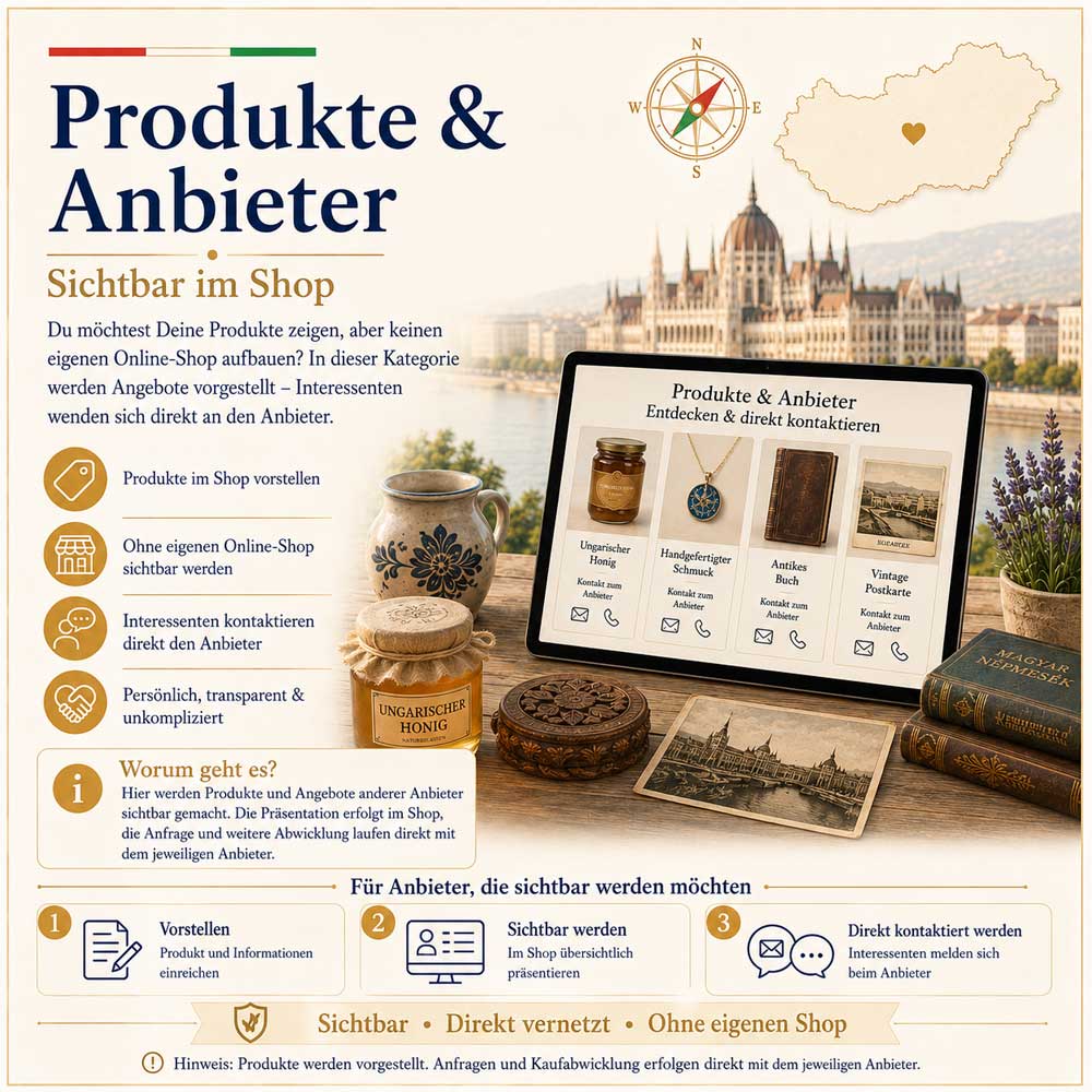 Produkte und Anbieter in Ungarn – Angebote im Shop entdecken und den jeweiligen Anbieter direkt kontaktieren