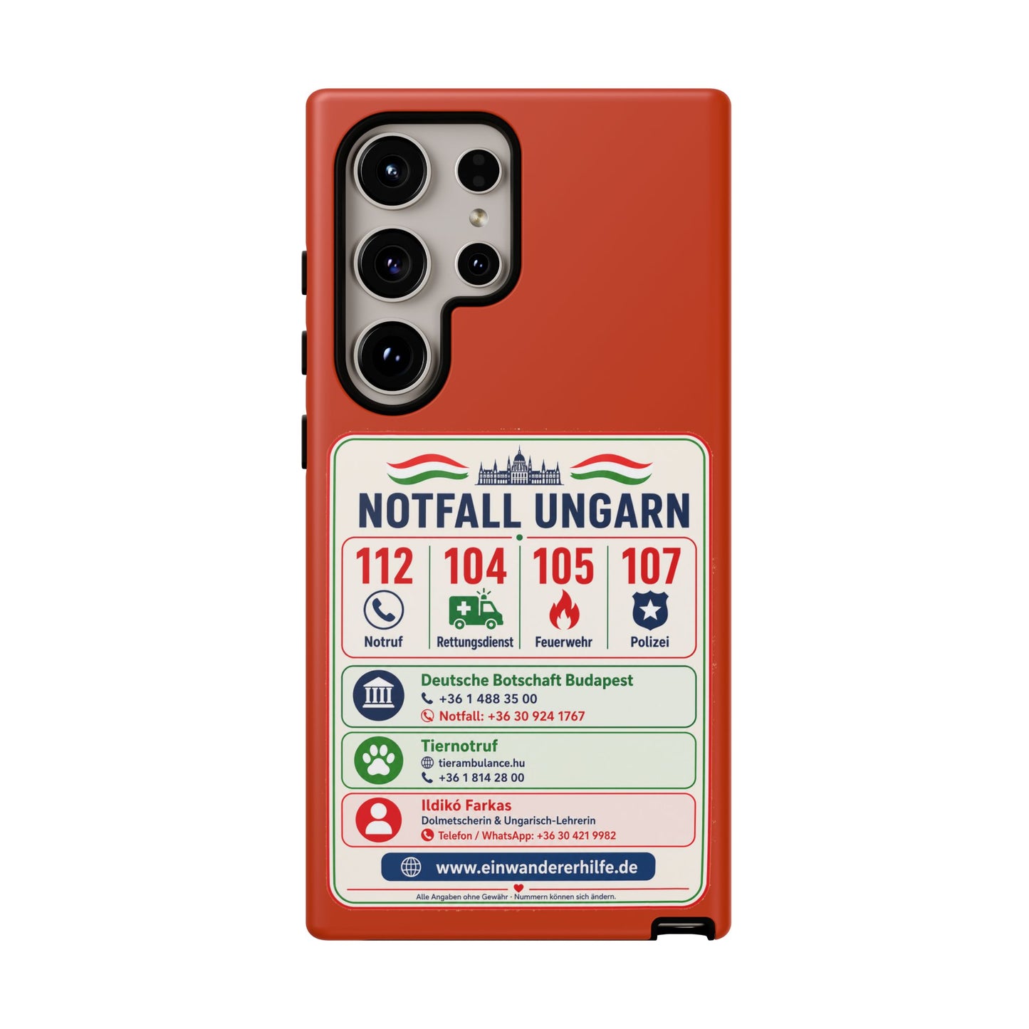 Notfall-Handyhülle Ungarn mit wichtigen Telefonnummern