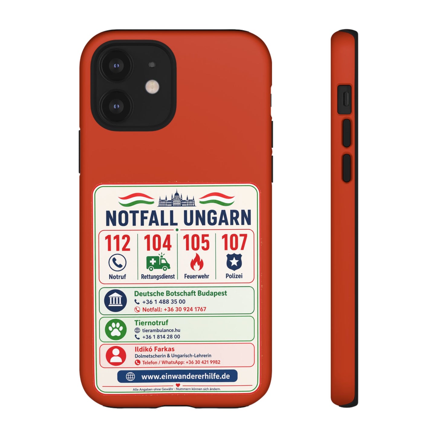Notfall-Handyhülle Ungarn mit wichtigen Telefonnummern