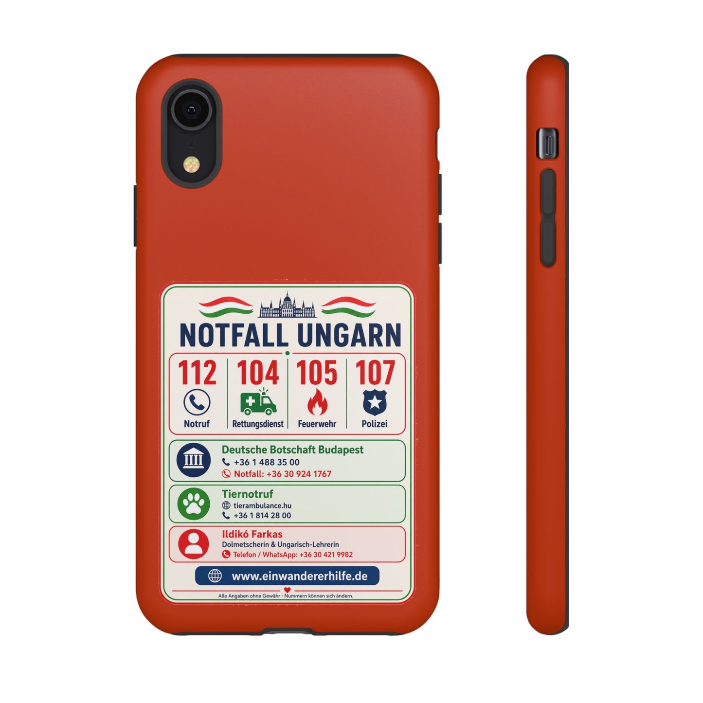 Notfall-Handyhülle Ungarn mit wichtigen Telefonnummern