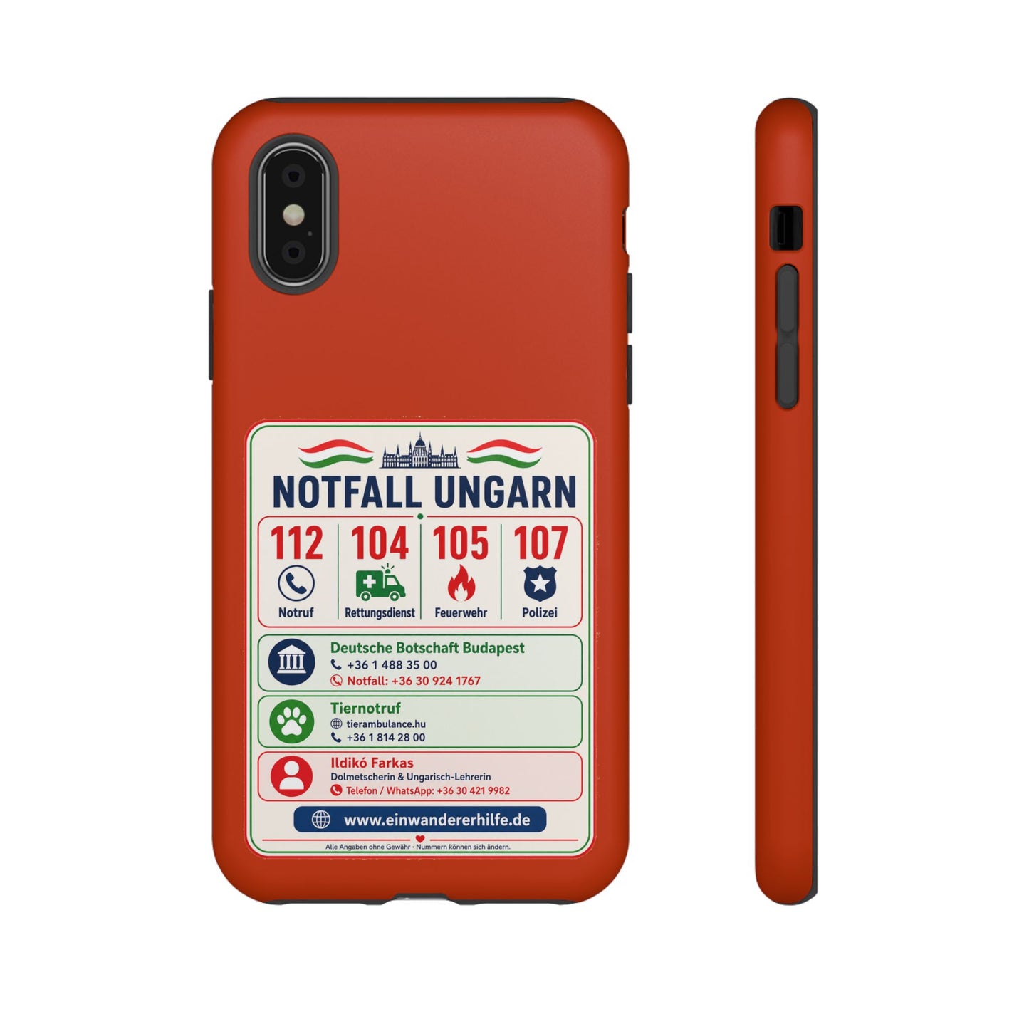 Notfall-Handyhülle Ungarn mit wichtigen Telefonnummern