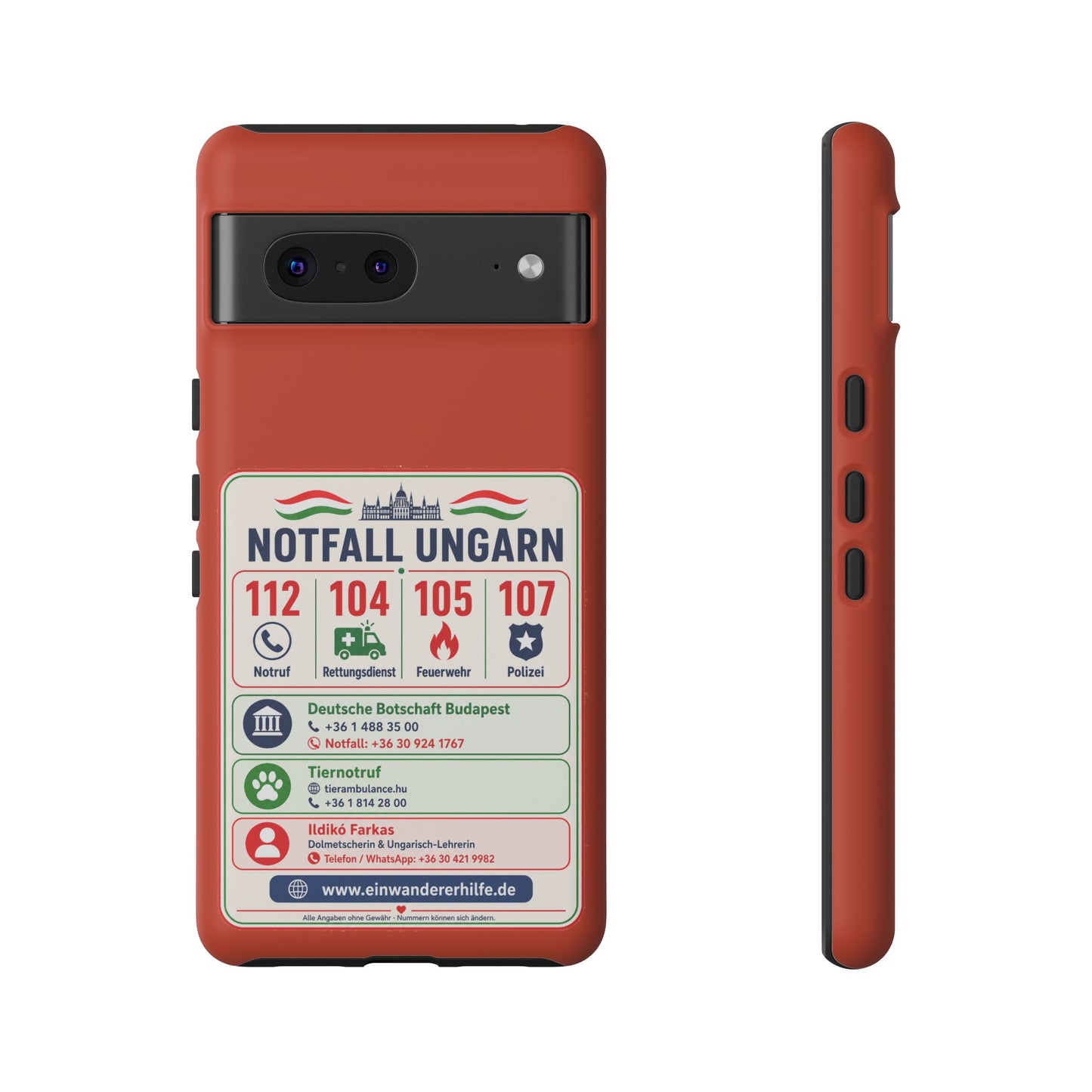 Notfall-Handyhülle Ungarn mit wichtigen Telefonnummern