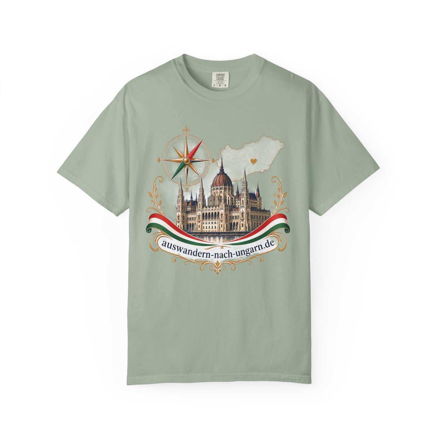 Hungary Travel T-Shirt – Budapest Parliament Illustration with 'auswandern-nach-ungarn.de'