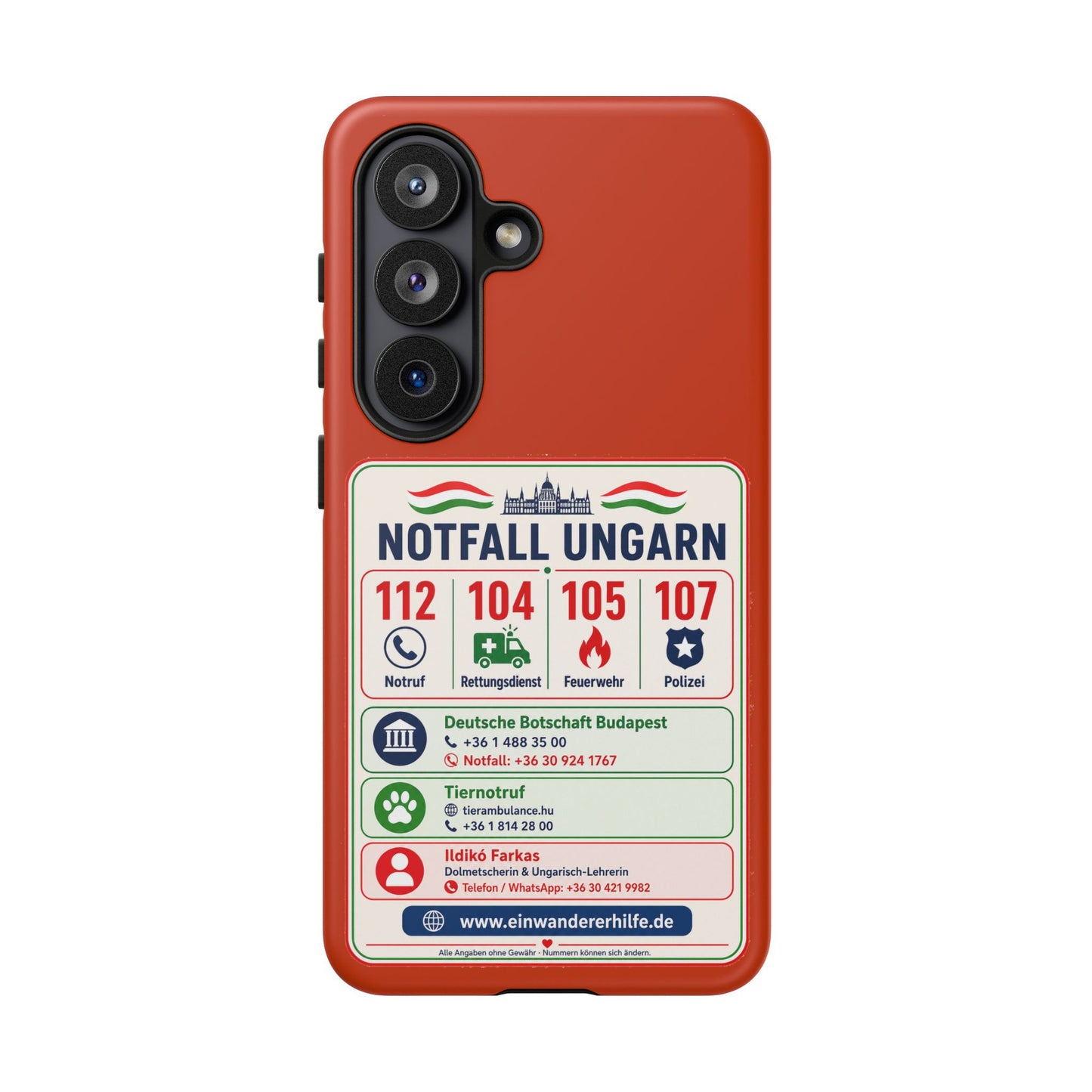 Notfall-Handyhülle Ungarn mit wichtigen Telefonnummern