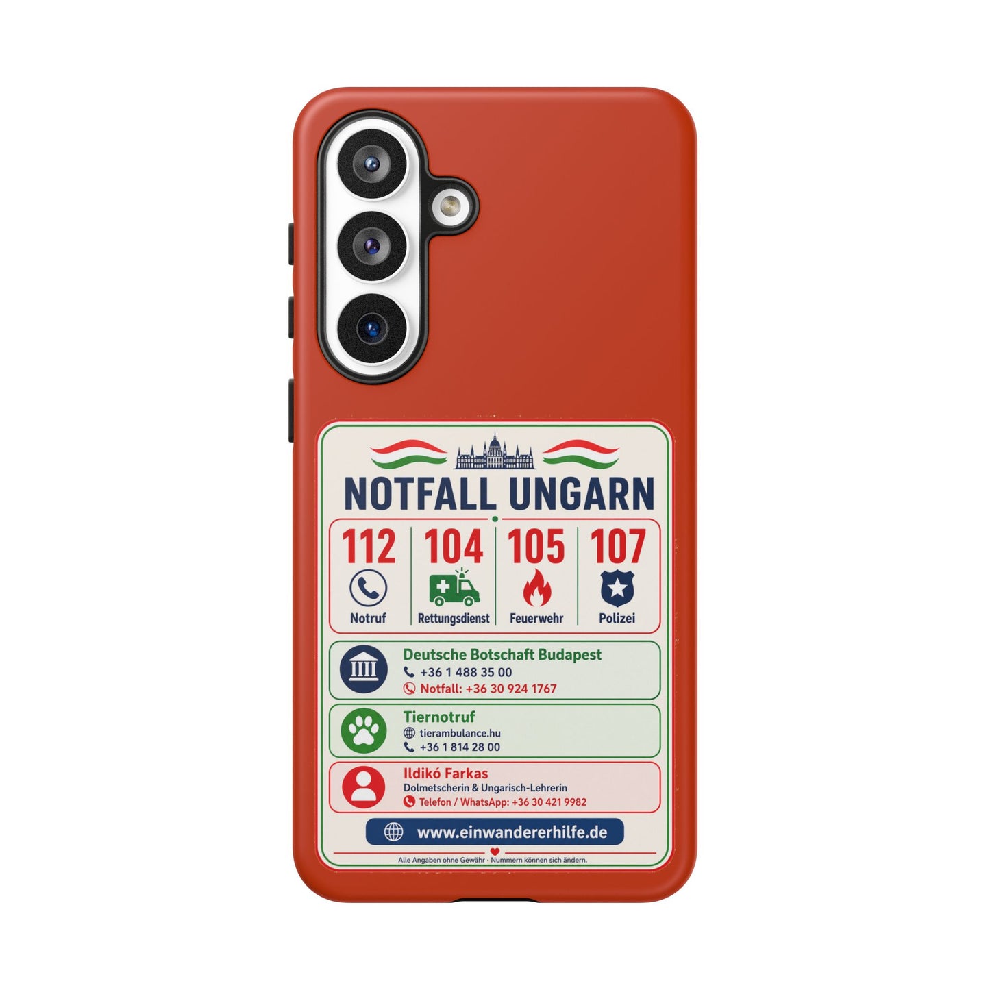 Notfall-Handyhülle Ungarn mit wichtigen Telefonnummern