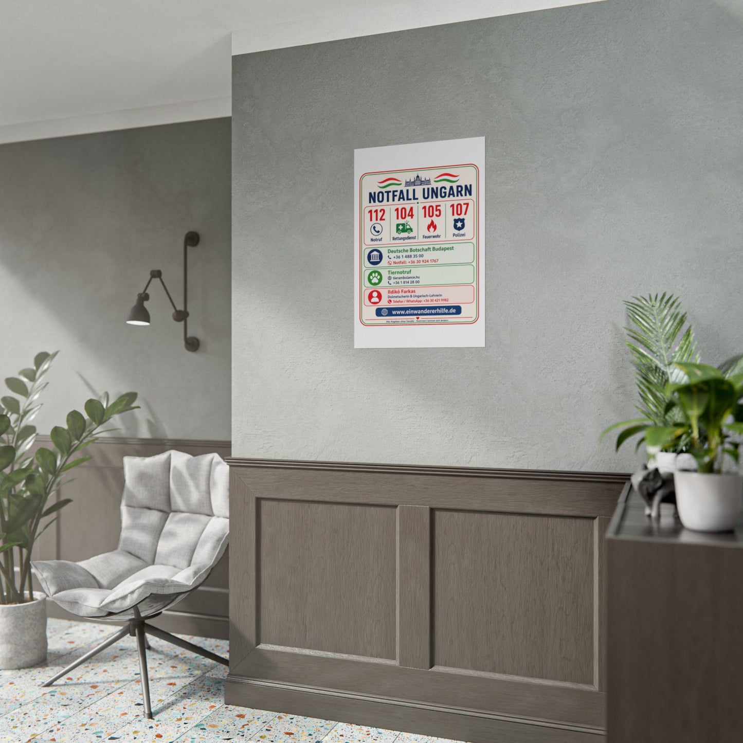 Notfall-Poster Ungarn mit Notrufnummern und Kontakten