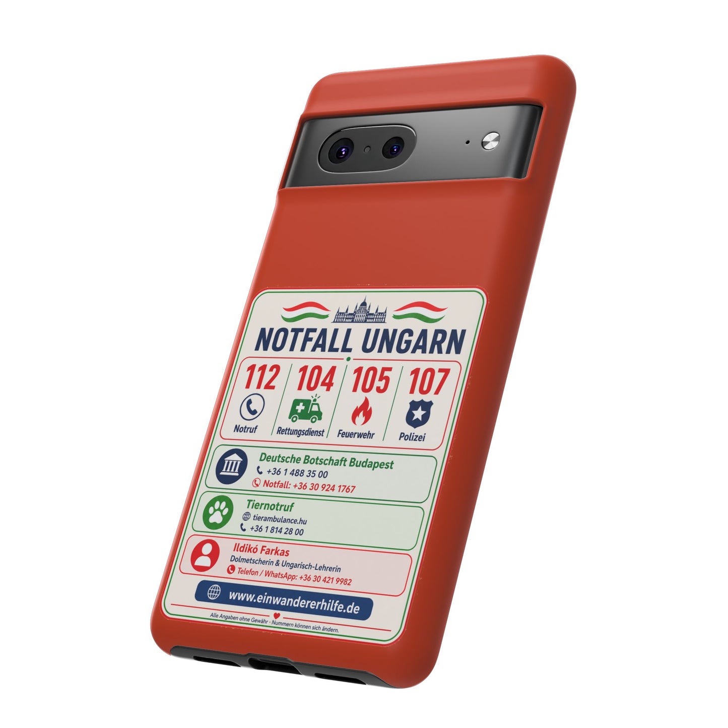 Notfall-Handyhülle Ungarn mit wichtigen Telefonnummern
