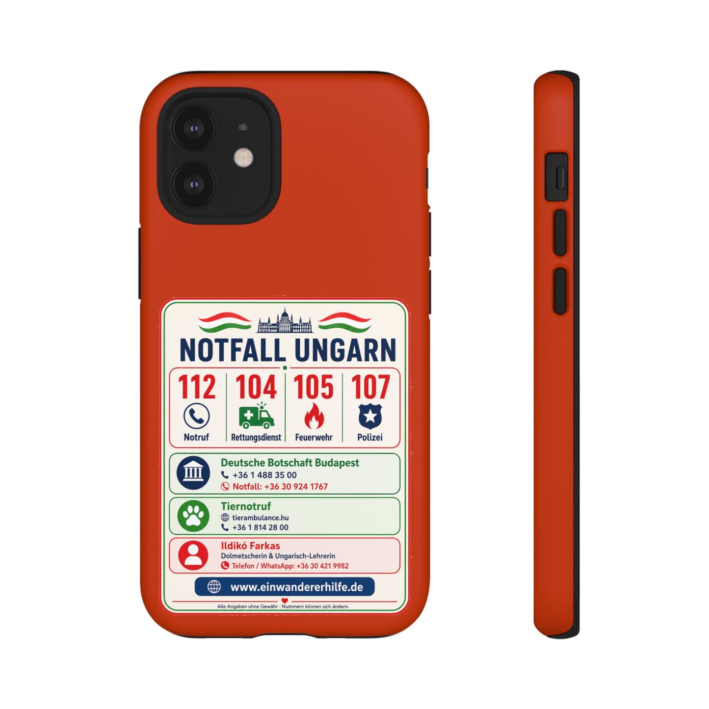 Notfall-Handyhülle Ungarn mit wichtigen Telefonnummern