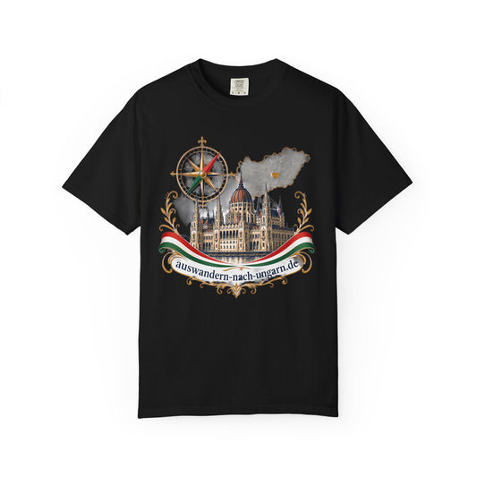 Auswandern nach Ungarn de - Unisex-T-Shirt aus garmentgefärbter Baumwolle