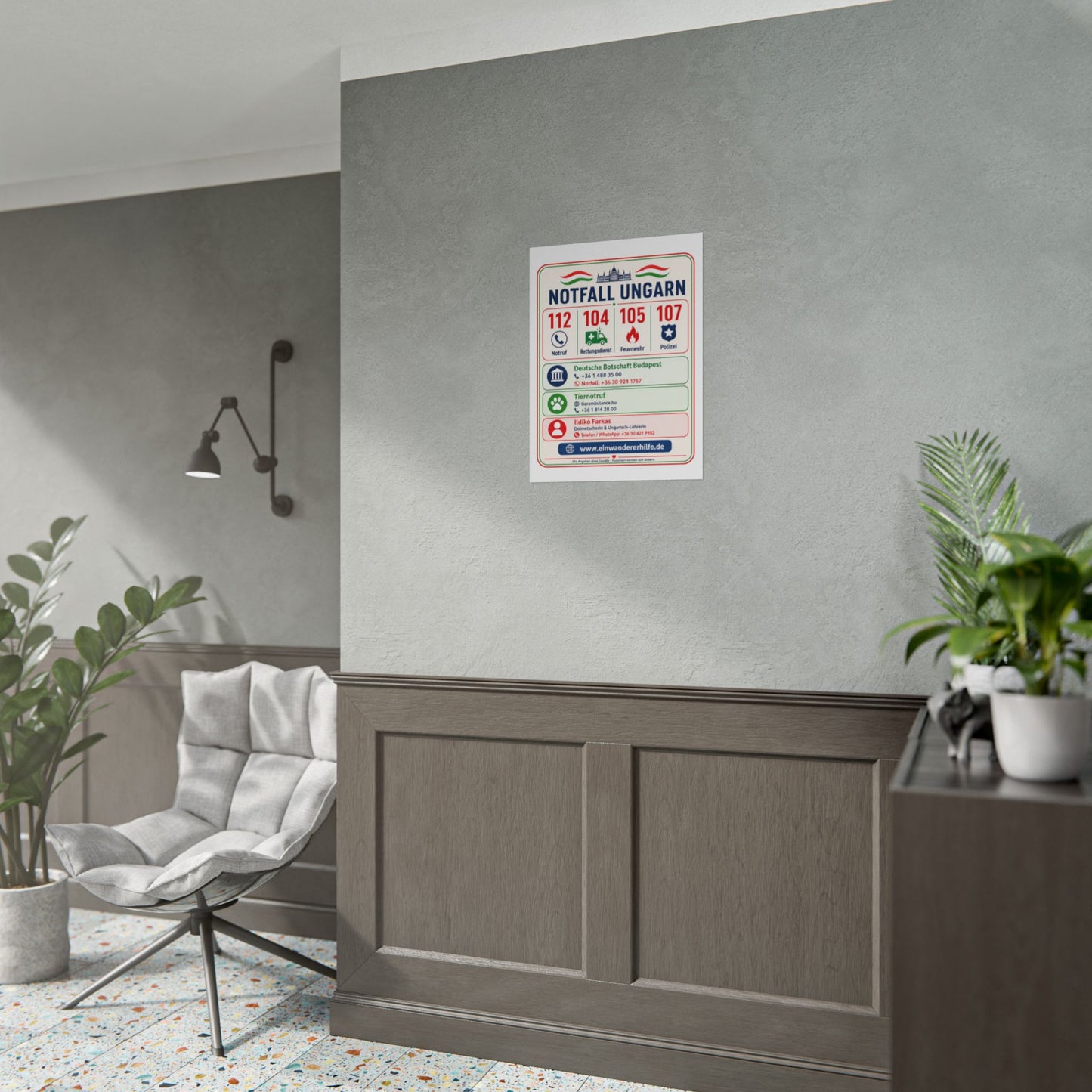 Notfall-Poster Ungarn mit Notrufnummern und Kontakten