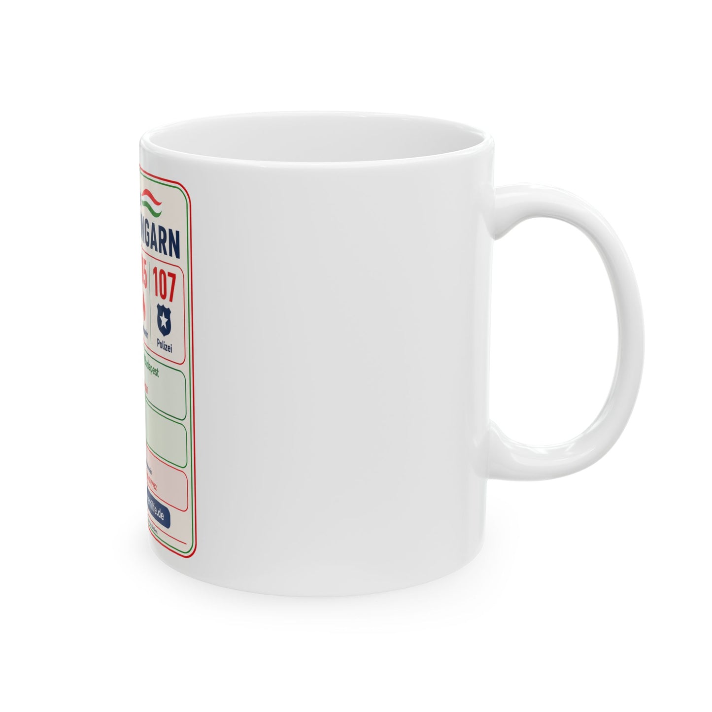 Notfall-Tasse Ungarn mit wichtigen Telefonnummern