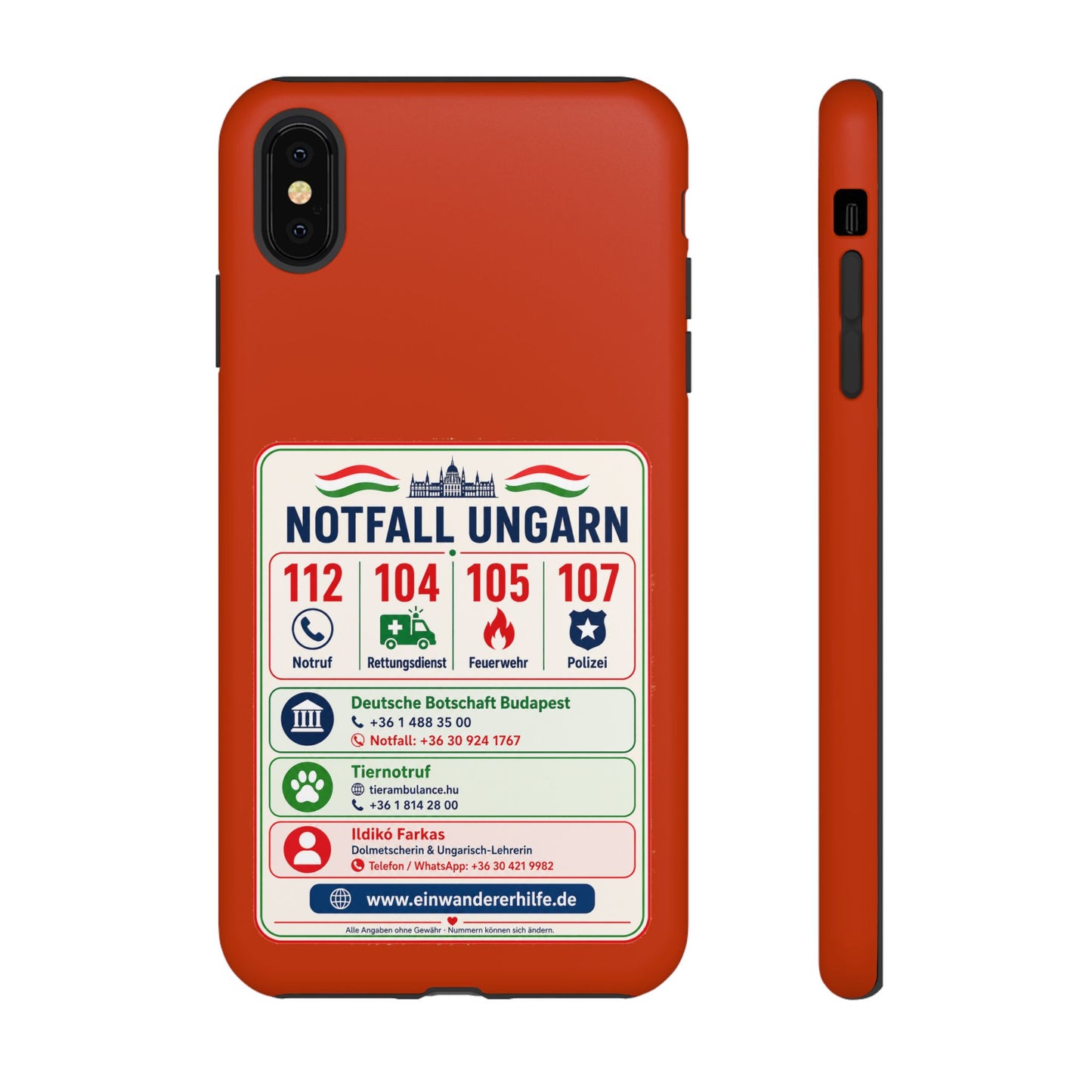 Notfall-Handyhülle Ungarn mit wichtigen Telefonnummern