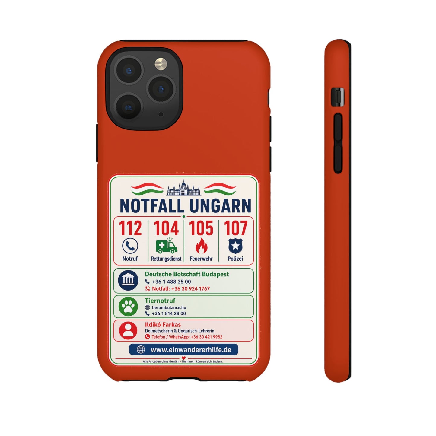 Notfall-Handyhülle Ungarn mit wichtigen Telefonnummern