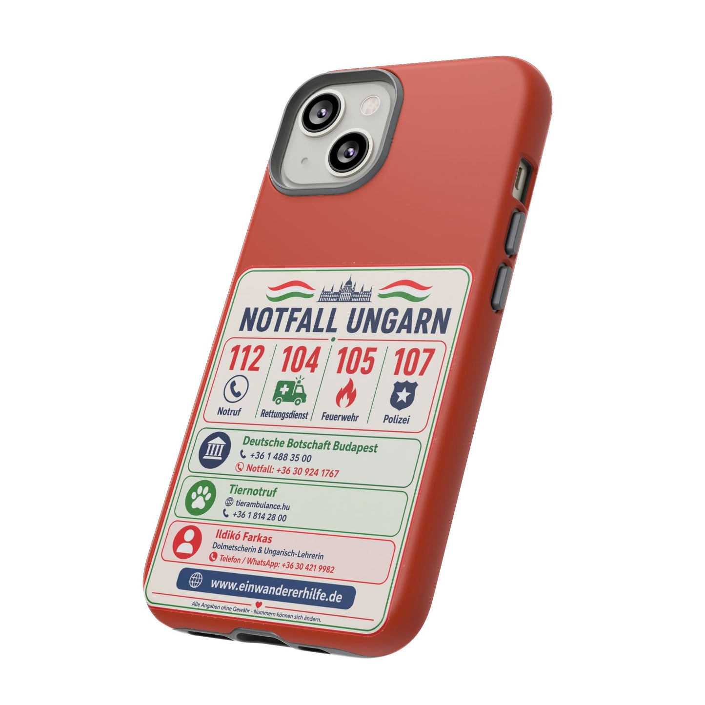 Notfall-Handyhülle Ungarn mit wichtigen Telefonnummern