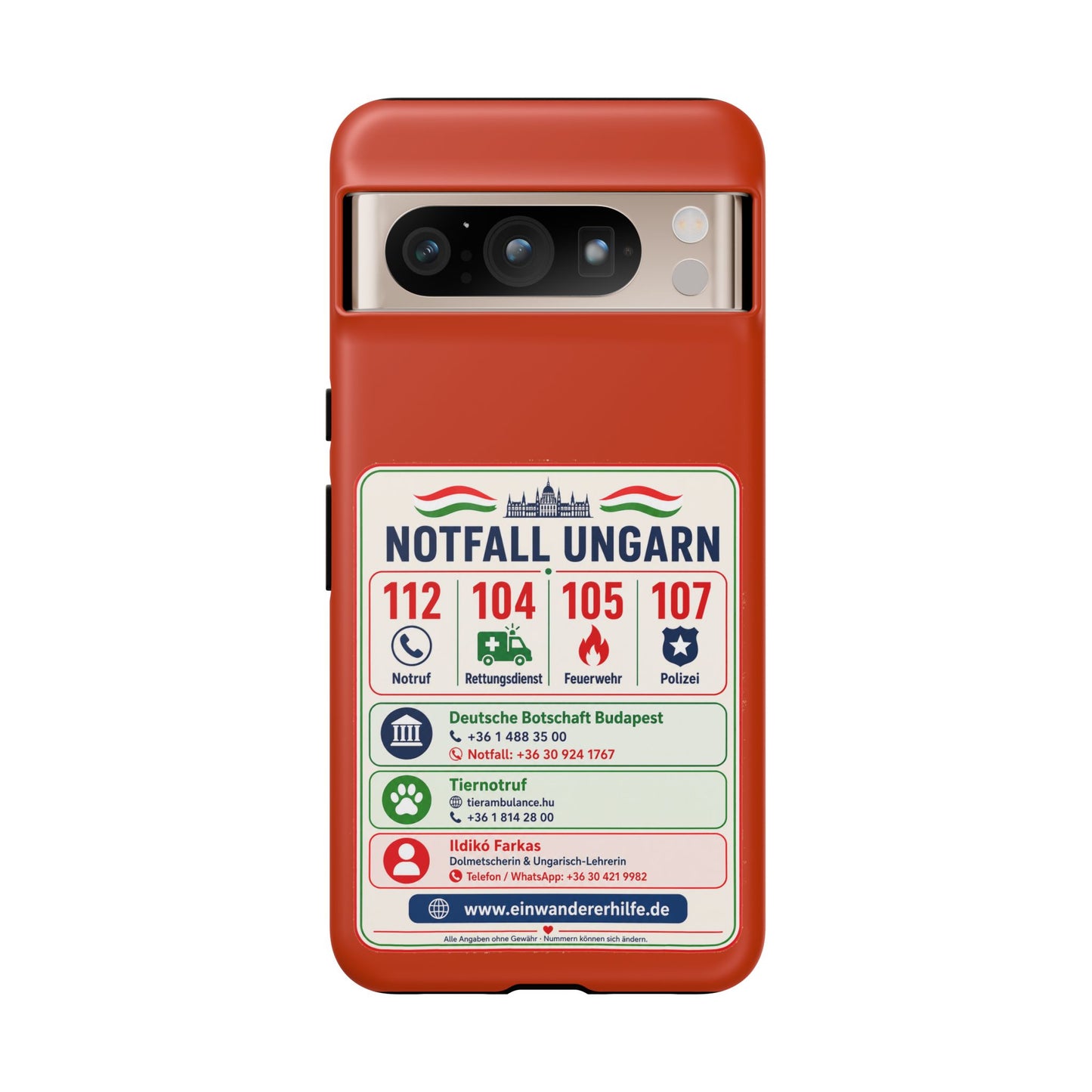 Notfall-Handyhülle Ungarn mit wichtigen Telefonnummern