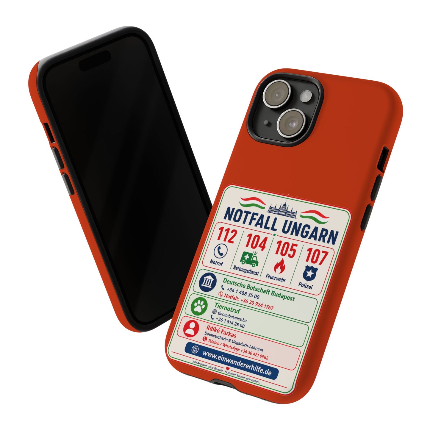 Notfall-Handyhülle Ungarn mit wichtigen Telefonnummern
