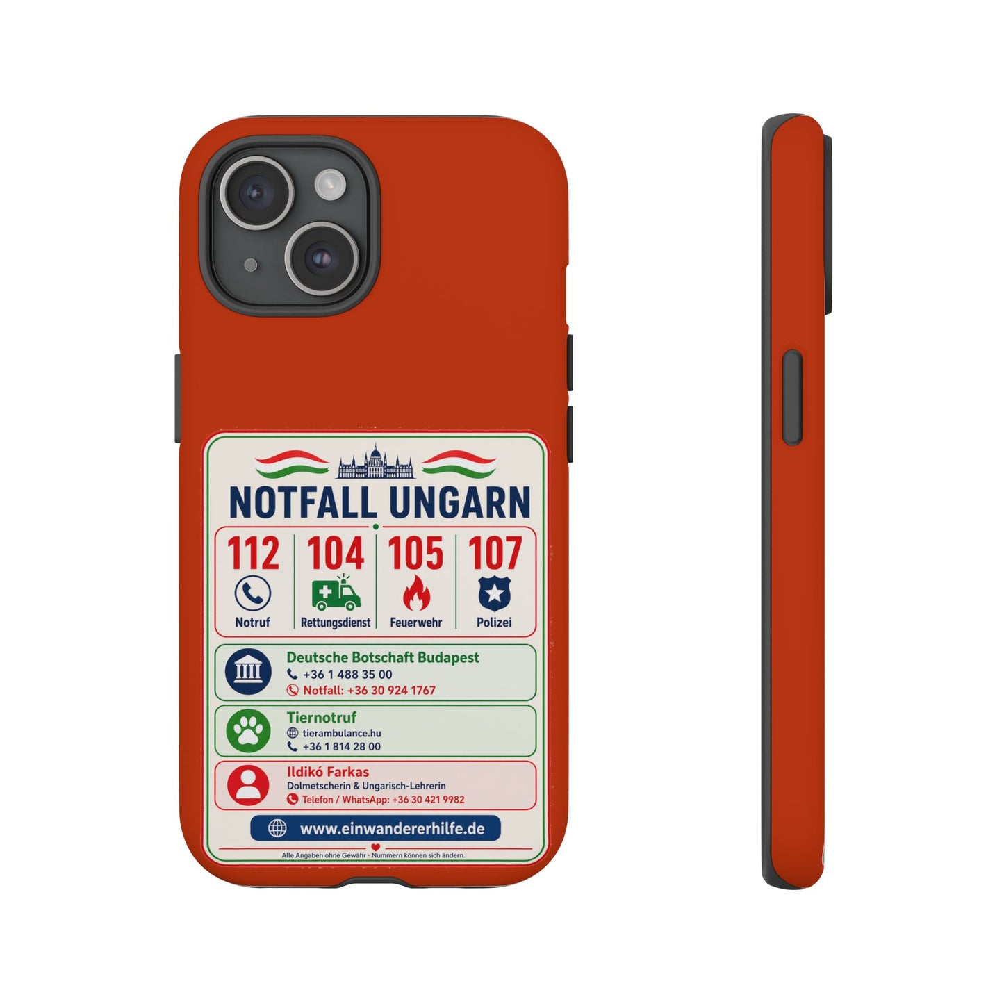 Notfall-Handyhülle Ungarn mit wichtigen Telefonnummern
