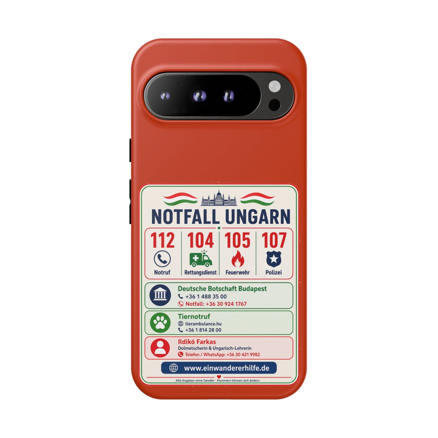 Notfall-Handyhülle Ungarn mit wichtigen Telefonnummern