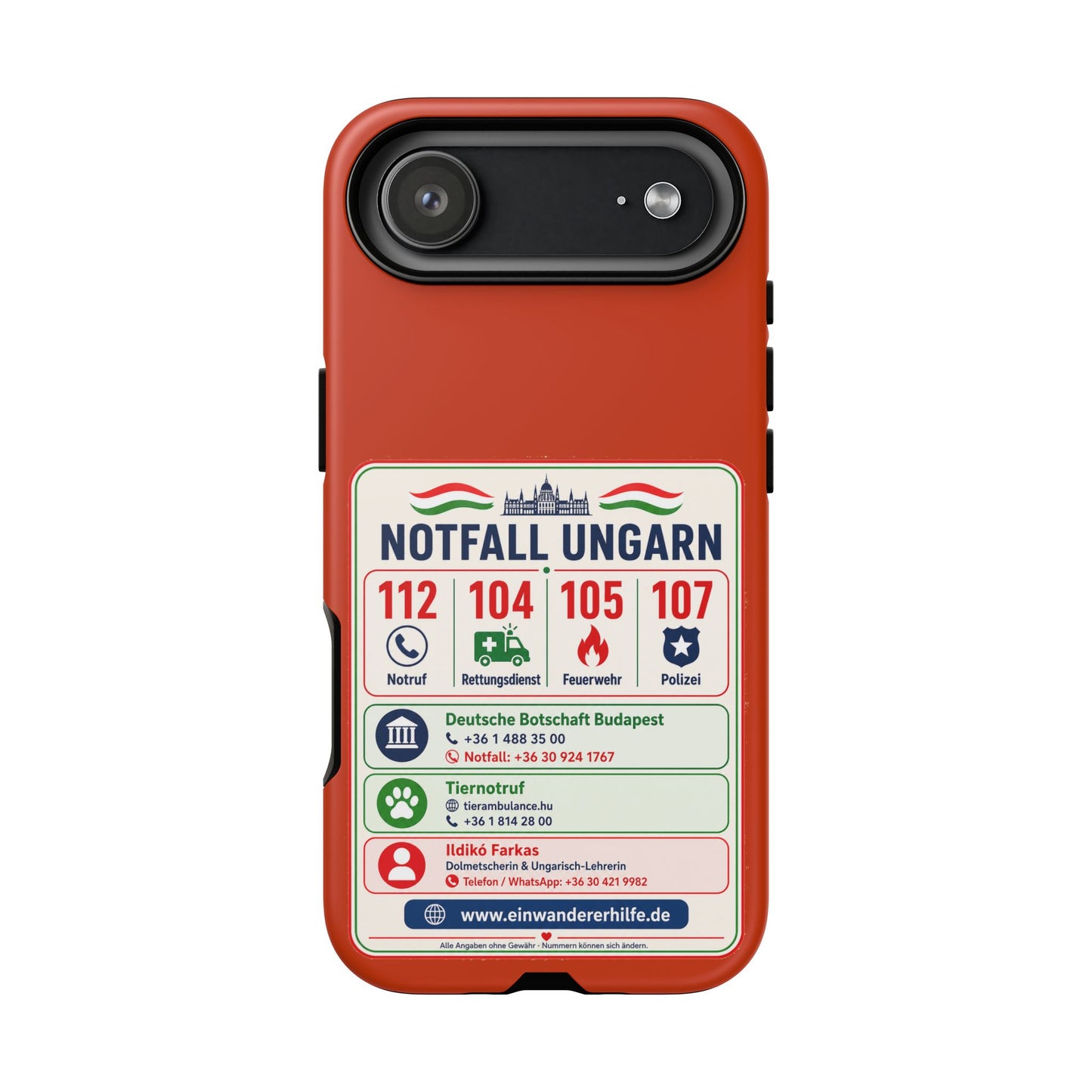 Notfall-Handyhülle Ungarn mit wichtigen Telefonnummern