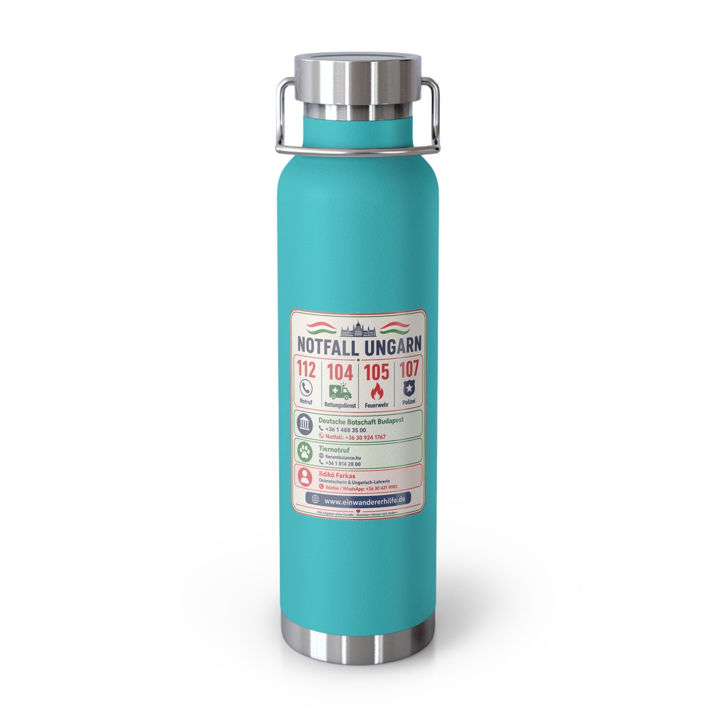 Notfall-Isolierflasche Ungarn – 650 ml mit Notrufnummern
