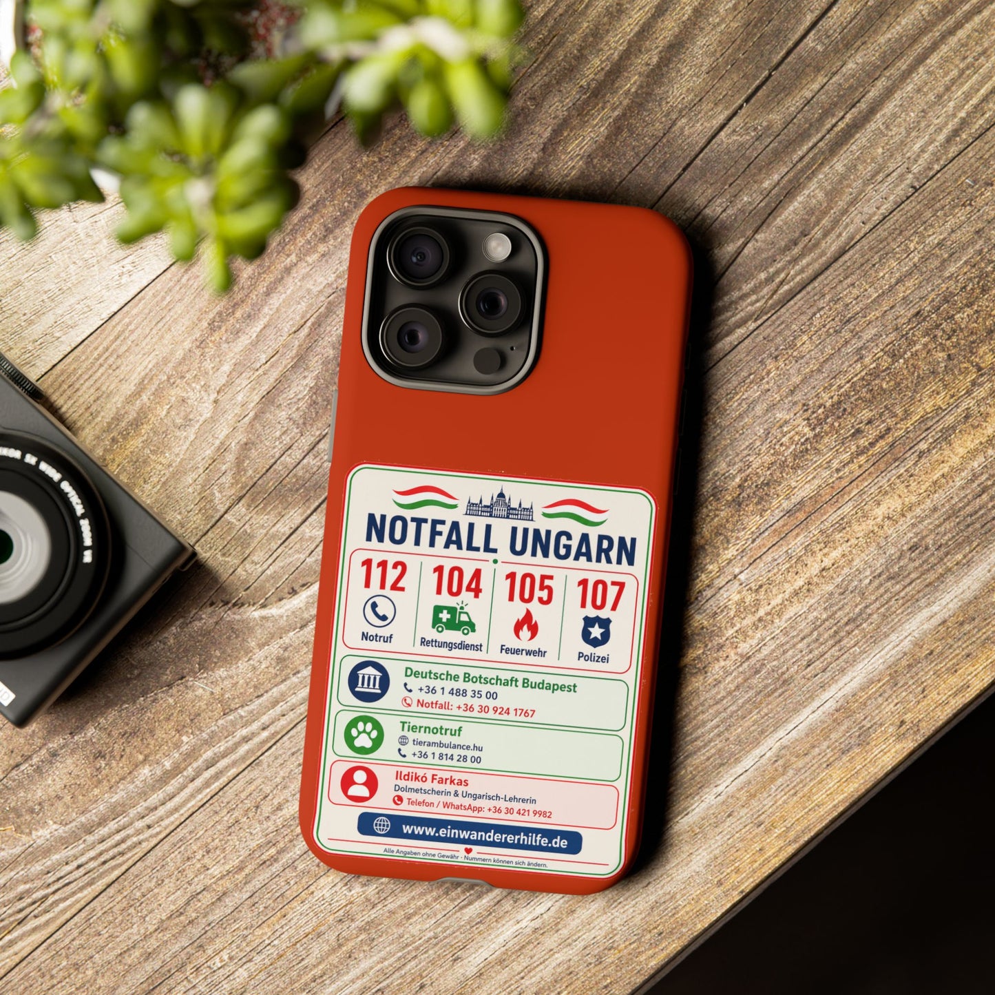 Notfall-Handyhülle Ungarn mit wichtigen Telefonnummern