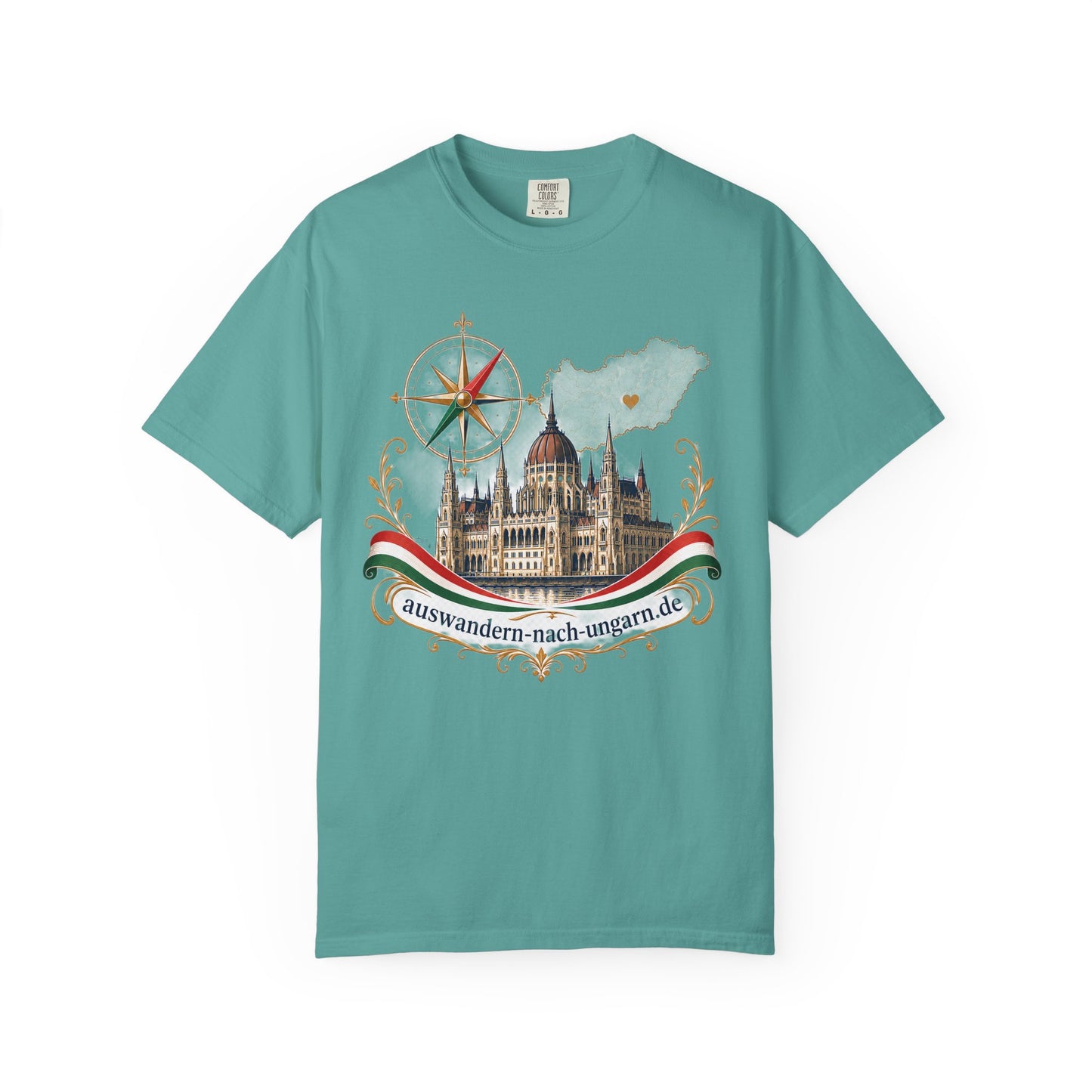 Hungary Travel T-Shirt – Budapest Parliament Illustration with 'auswandern-nach-ungarn.de'
