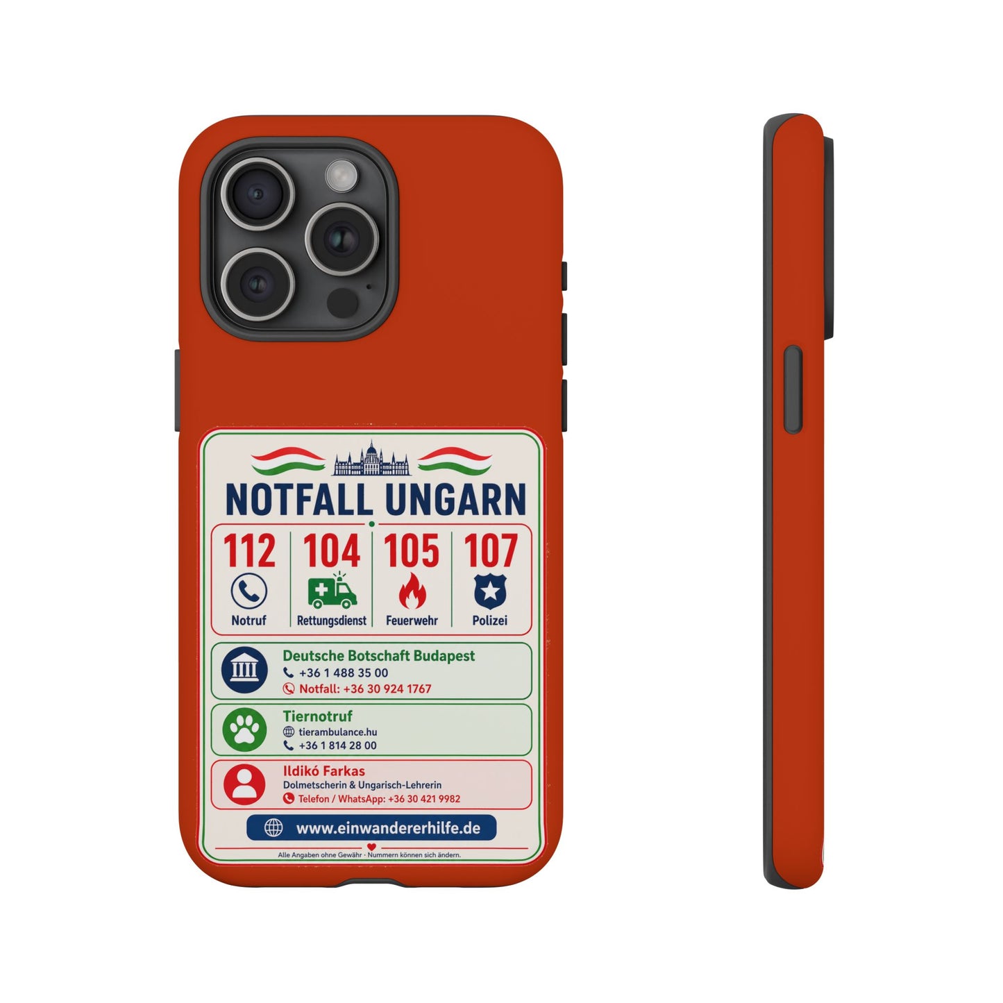 Notfall-Handyhülle Ungarn mit wichtigen Telefonnummern