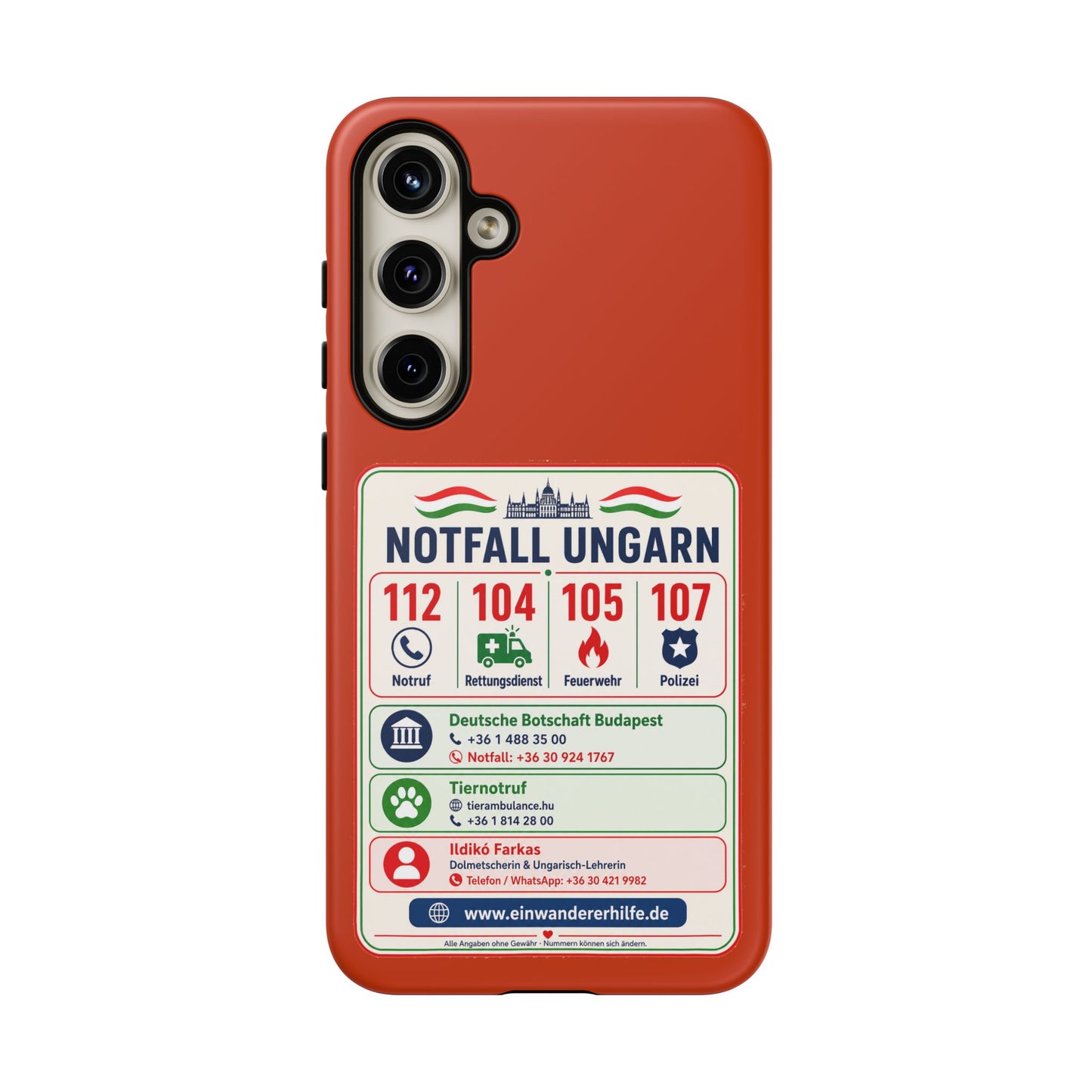 Notfall-Handyhülle Ungarn mit wichtigen Telefonnummern