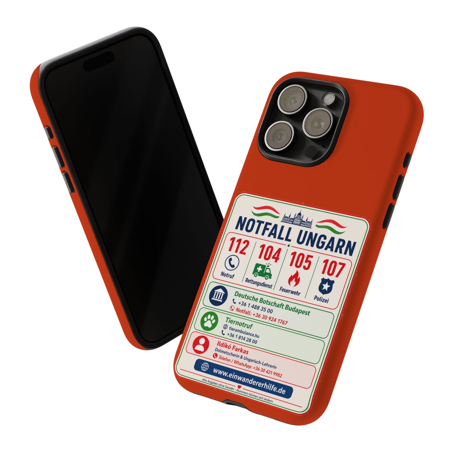 Notfall-Handyhülle Ungarn mit wichtigen Telefonnummern