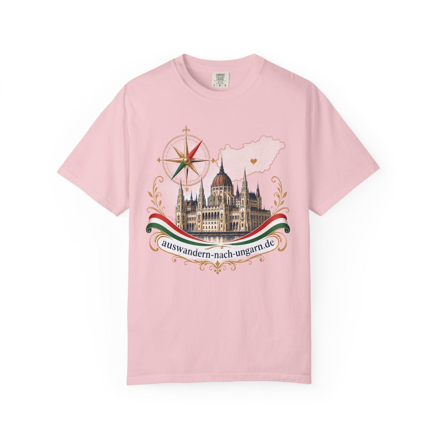 Hungary Travel T-Shirt – Budapest Parliament Illustration with 'auswandern-nach-ungarn.de'