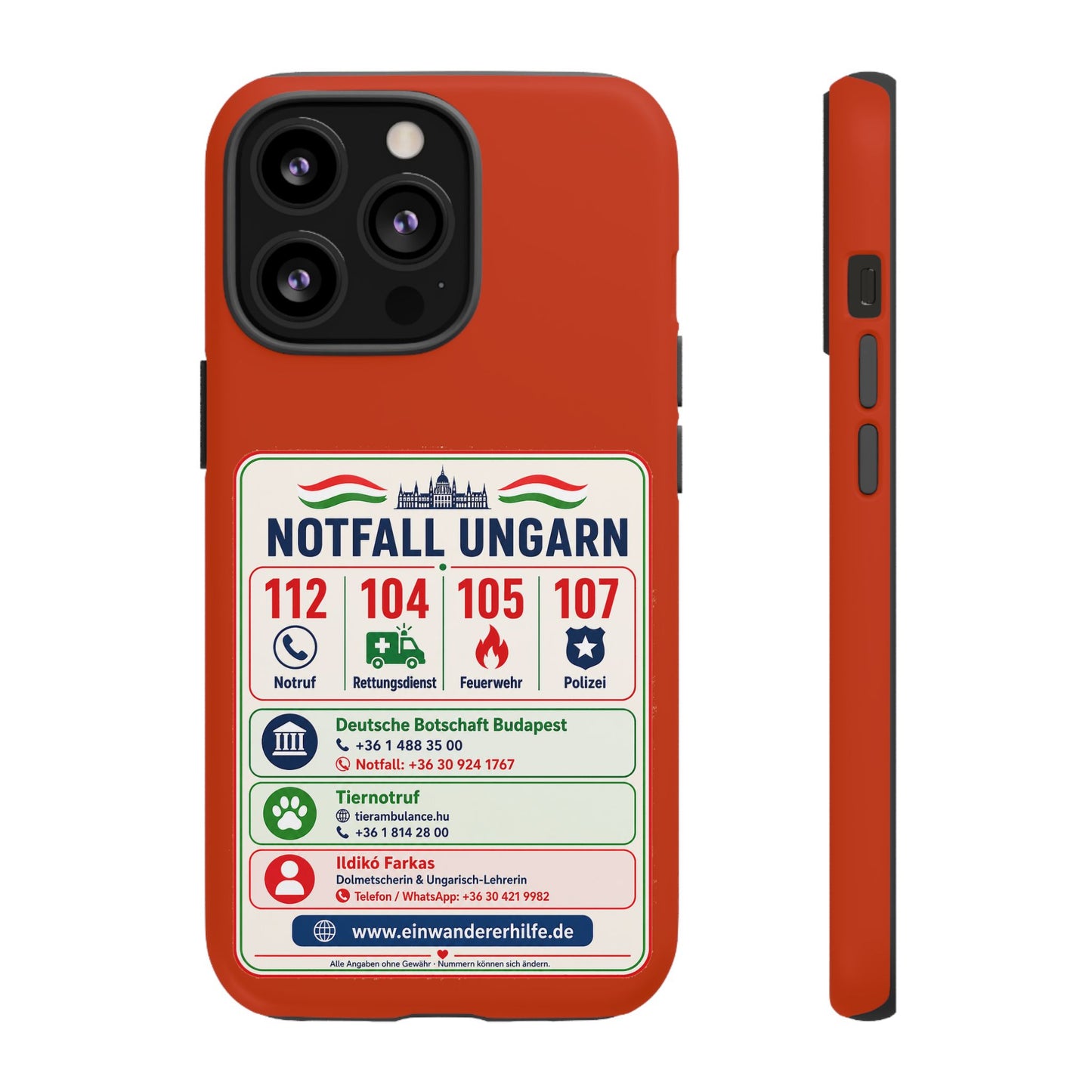 Notfall-Handyhülle Ungarn mit wichtigen Telefonnummern