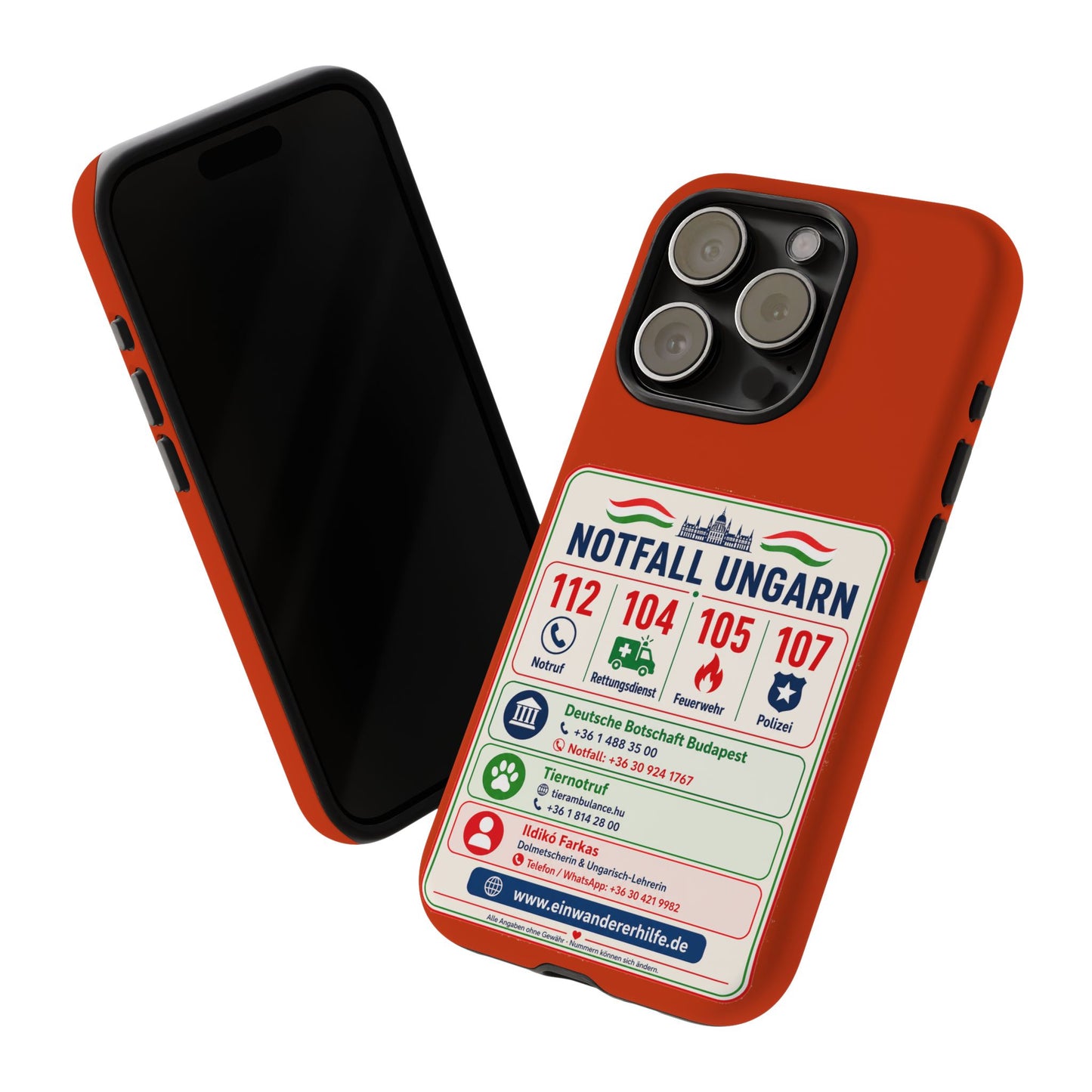 Notfall-Handyhülle Ungarn mit wichtigen Telefonnummern