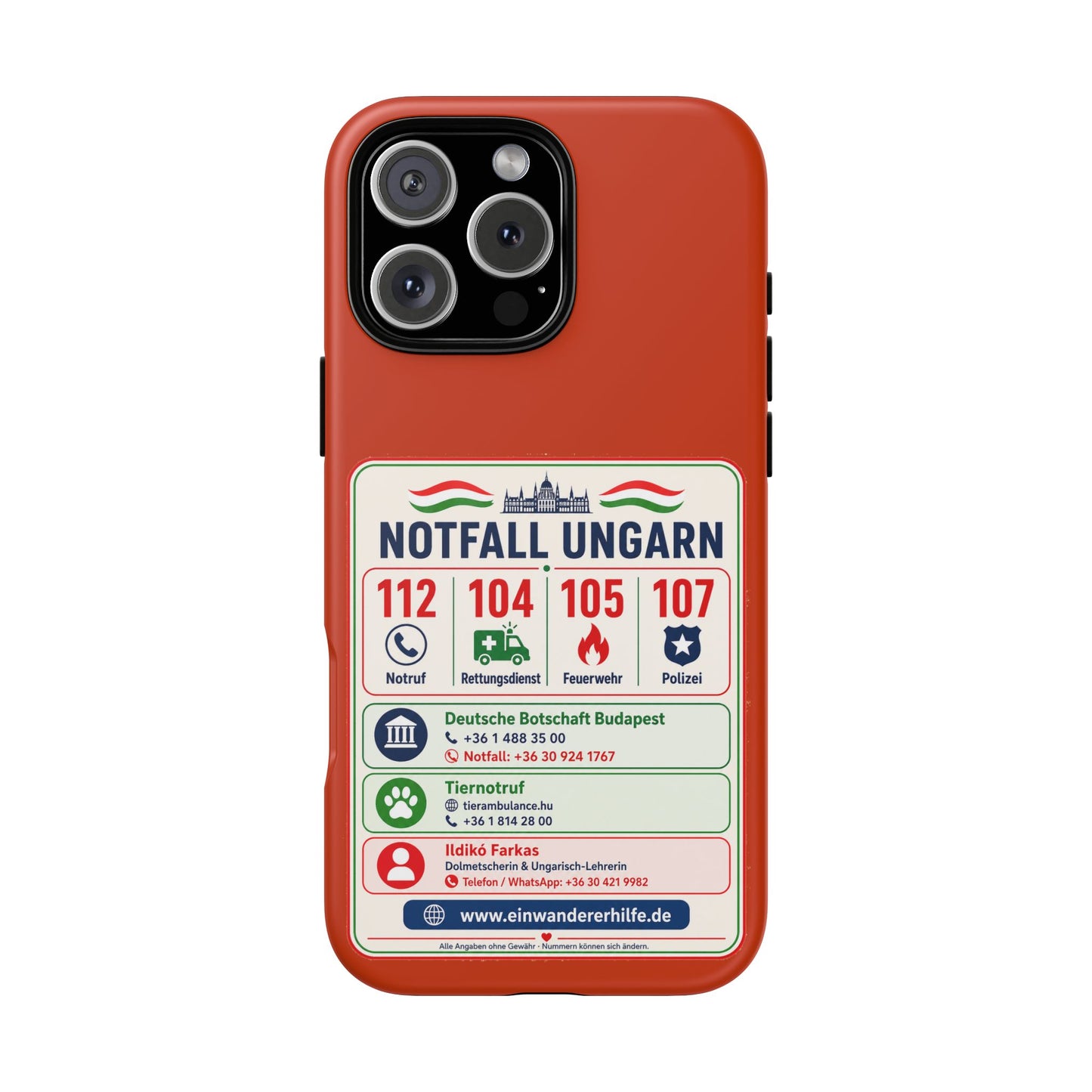 Notfall-Handyhülle Ungarn mit wichtigen Telefonnummern
