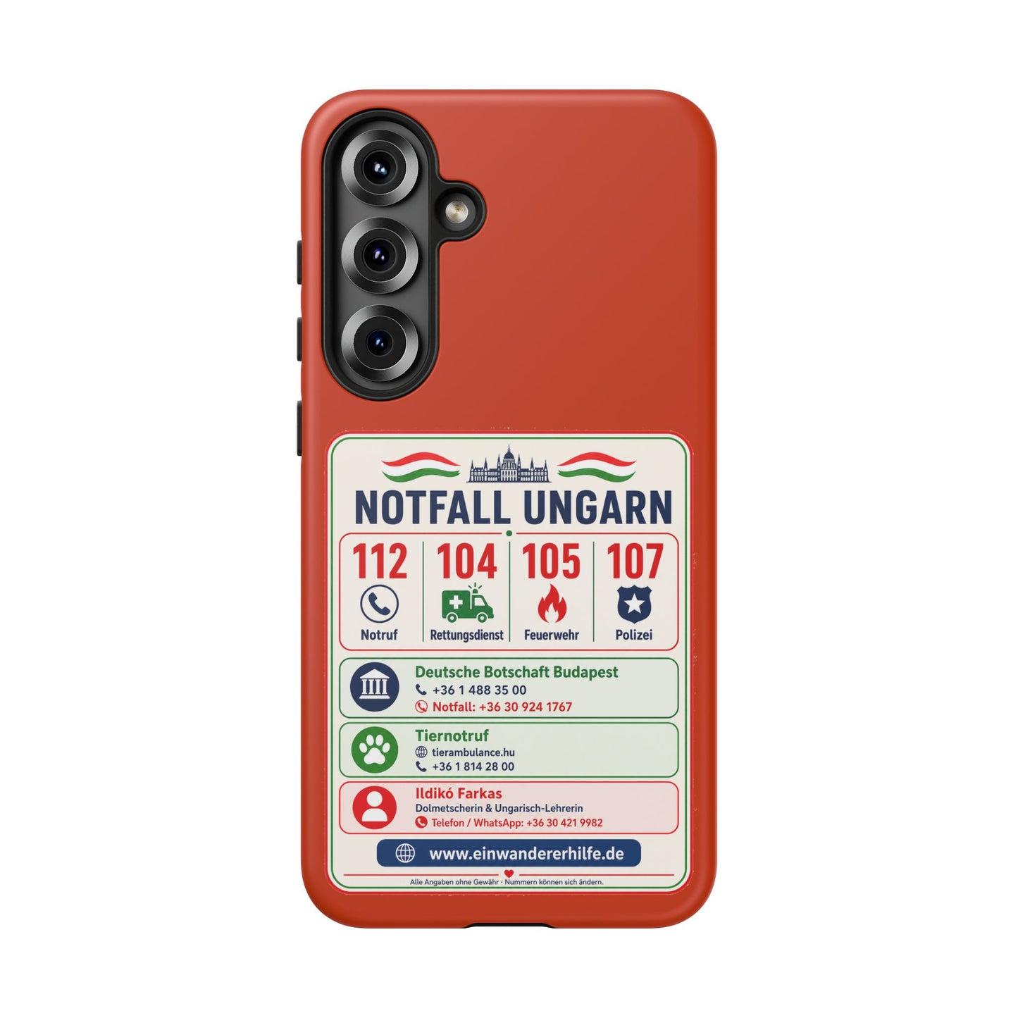 Notfall-Handyhülle Ungarn mit wichtigen Telefonnummern