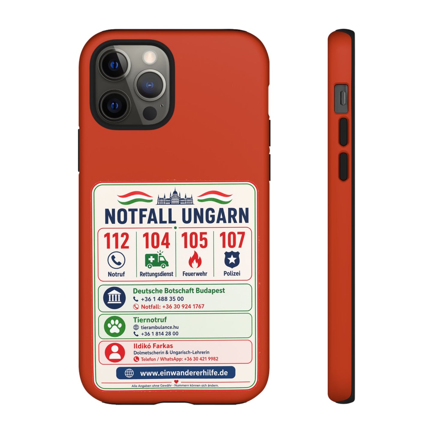 Notfall-Handyhülle Ungarn mit wichtigen Telefonnummern