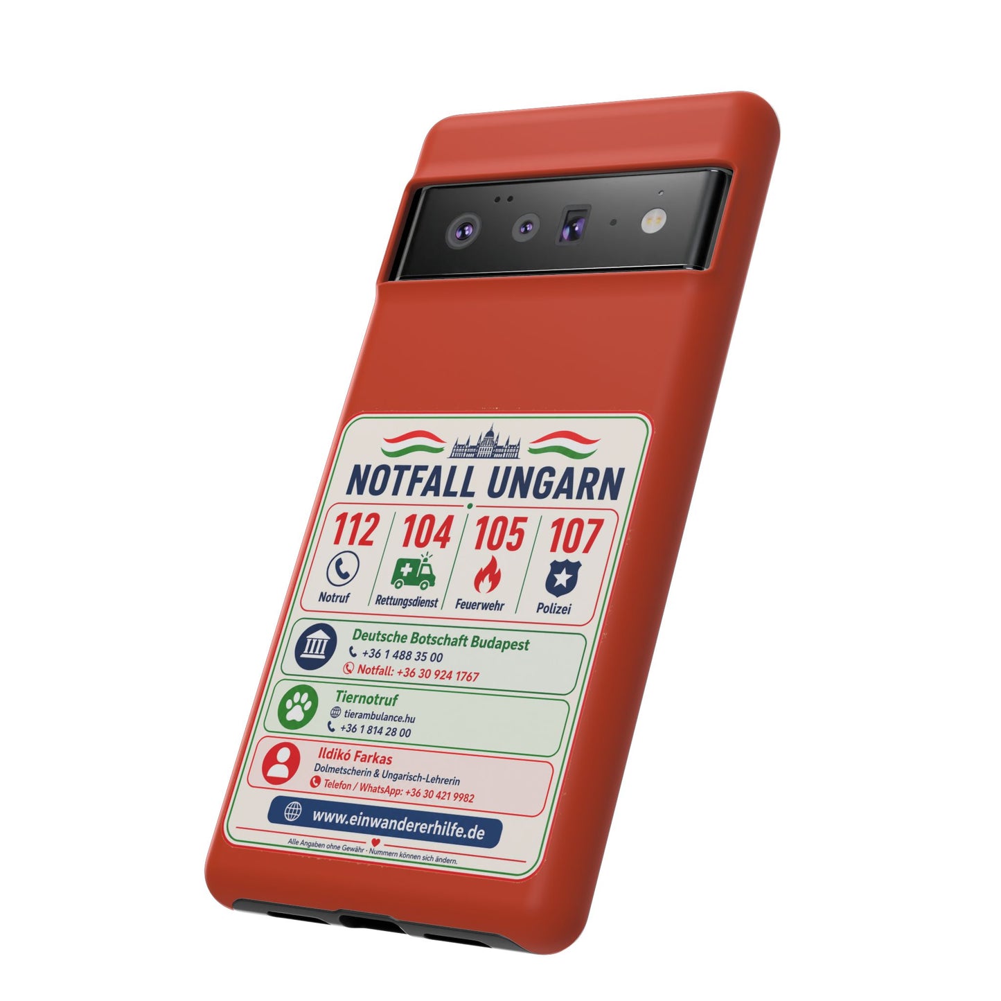 Notfall-Handyhülle Ungarn mit wichtigen Telefonnummern