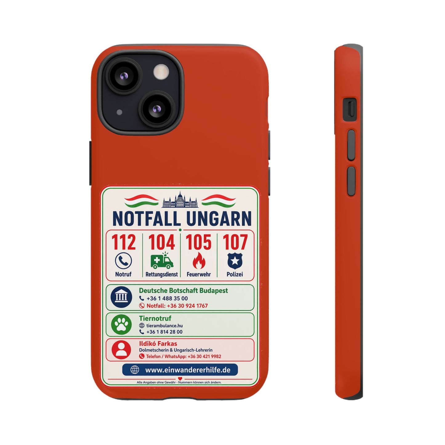 Notfall-Handyhülle Ungarn mit wichtigen Telefonnummern