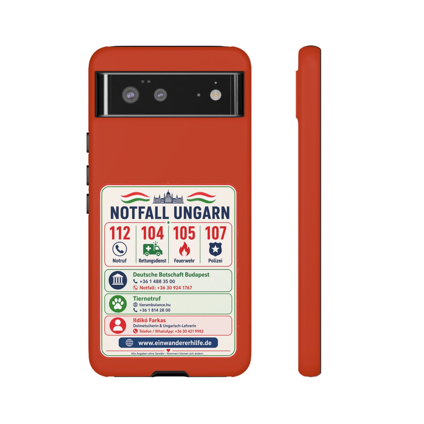 Notfall-Handyhülle Ungarn mit wichtigen Telefonnummern