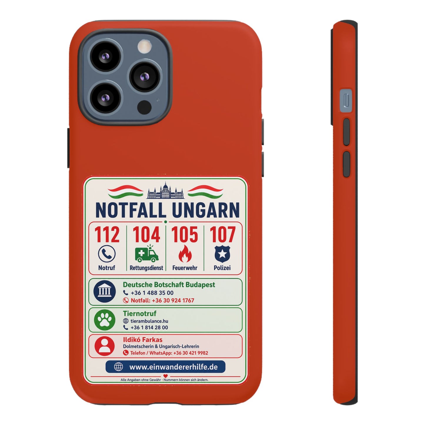 Notfall-Handyhülle Ungarn mit wichtigen Telefonnummern