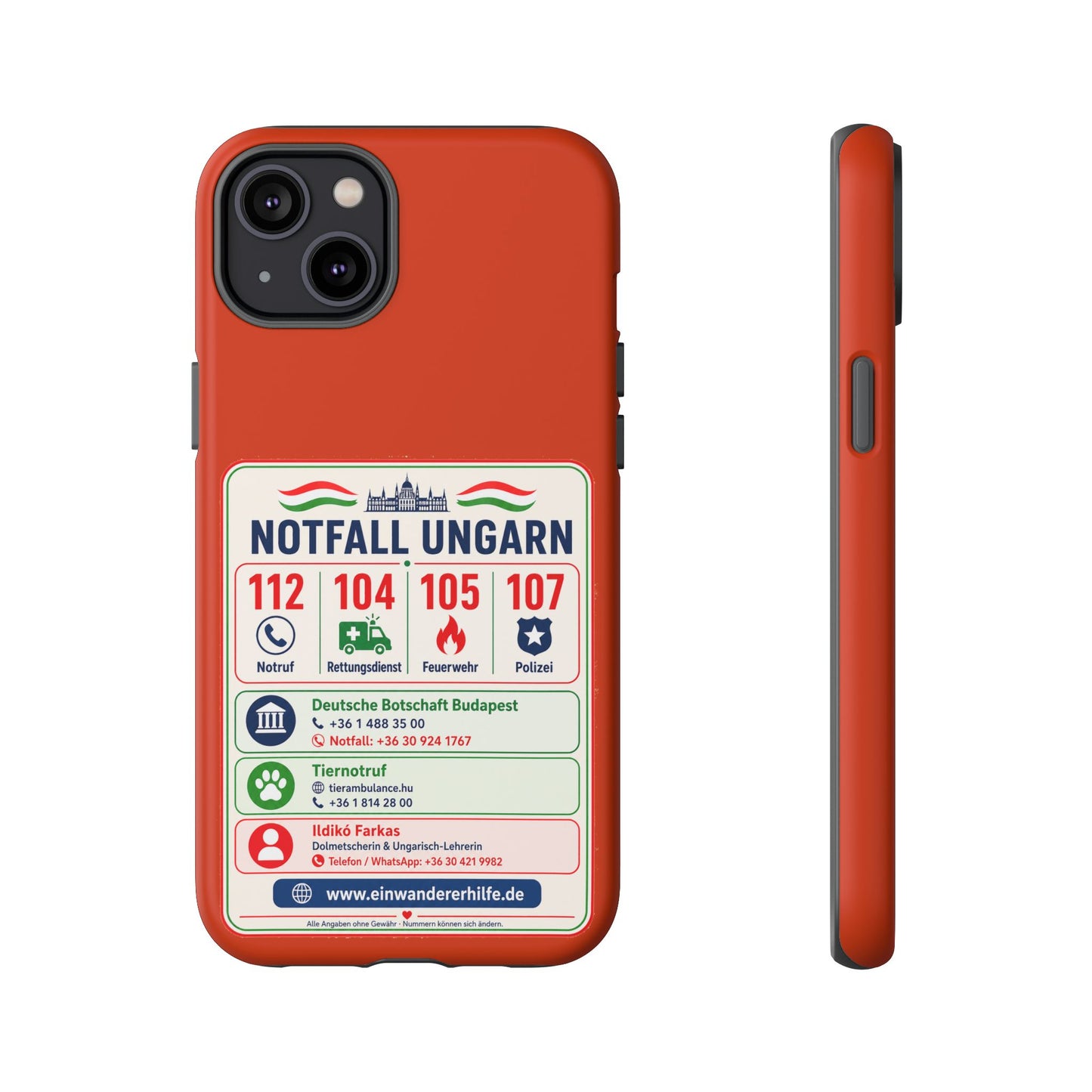 Notfall-Handyhülle Ungarn mit wichtigen Telefonnummern