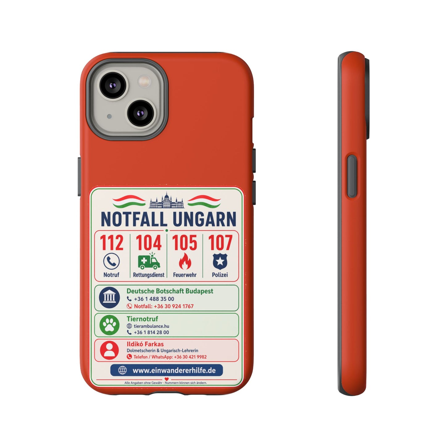 Notfall-Handyhülle Ungarn mit wichtigen Telefonnummern