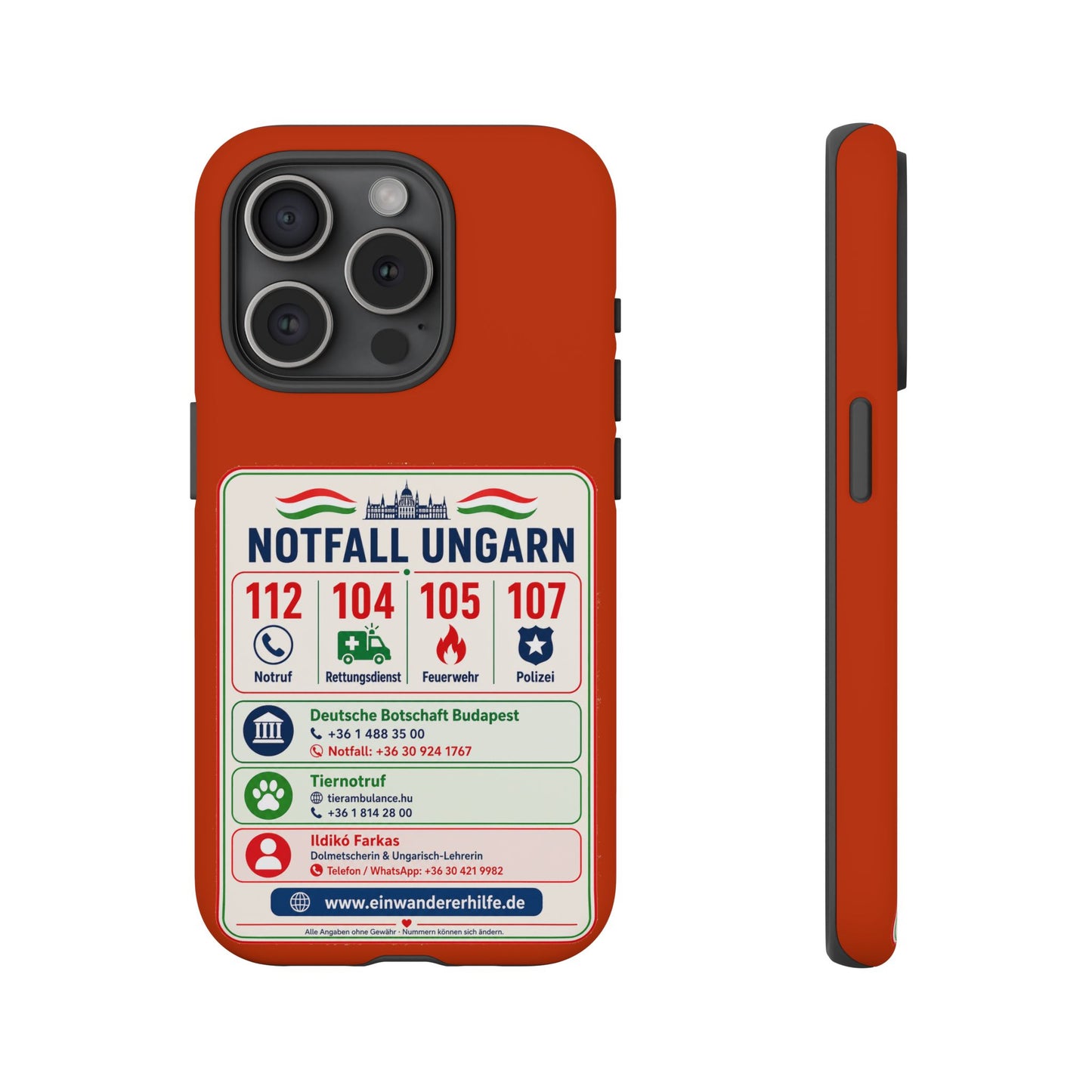 Notfall-Handyhülle Ungarn mit wichtigen Telefonnummern