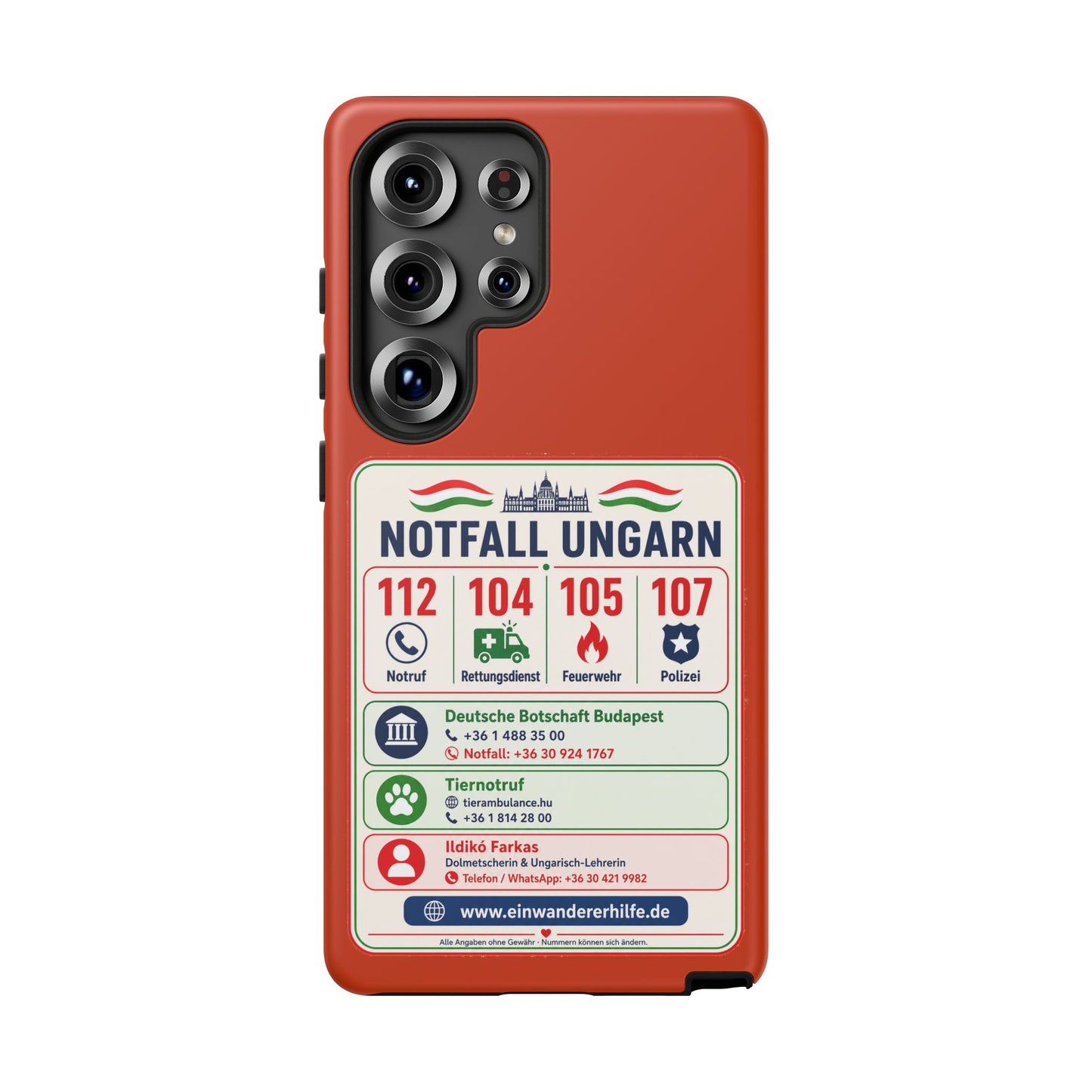 Notfall-Handyhülle Ungarn mit wichtigen Telefonnummern