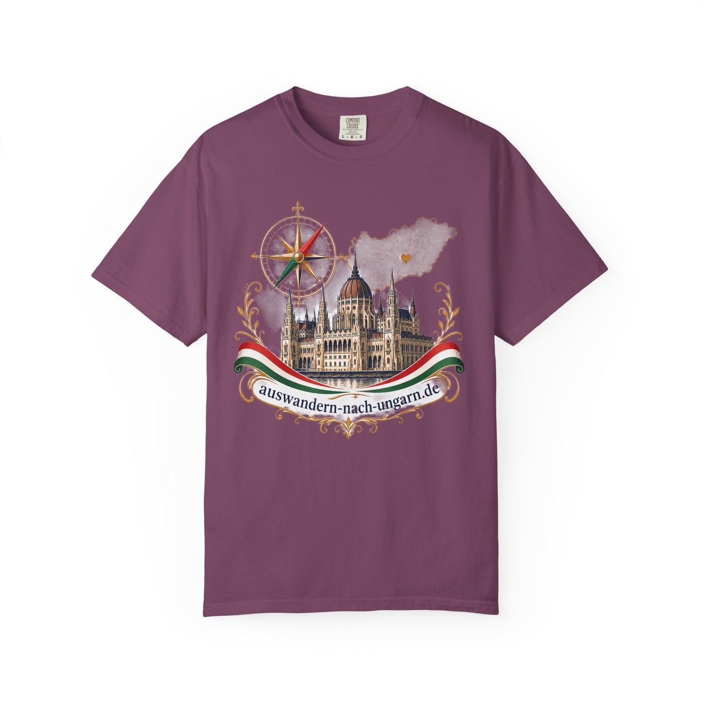 Hungary Travel T-Shirt – Budapest Parliament Illustration with 'auswandern-nach-ungarn.de'