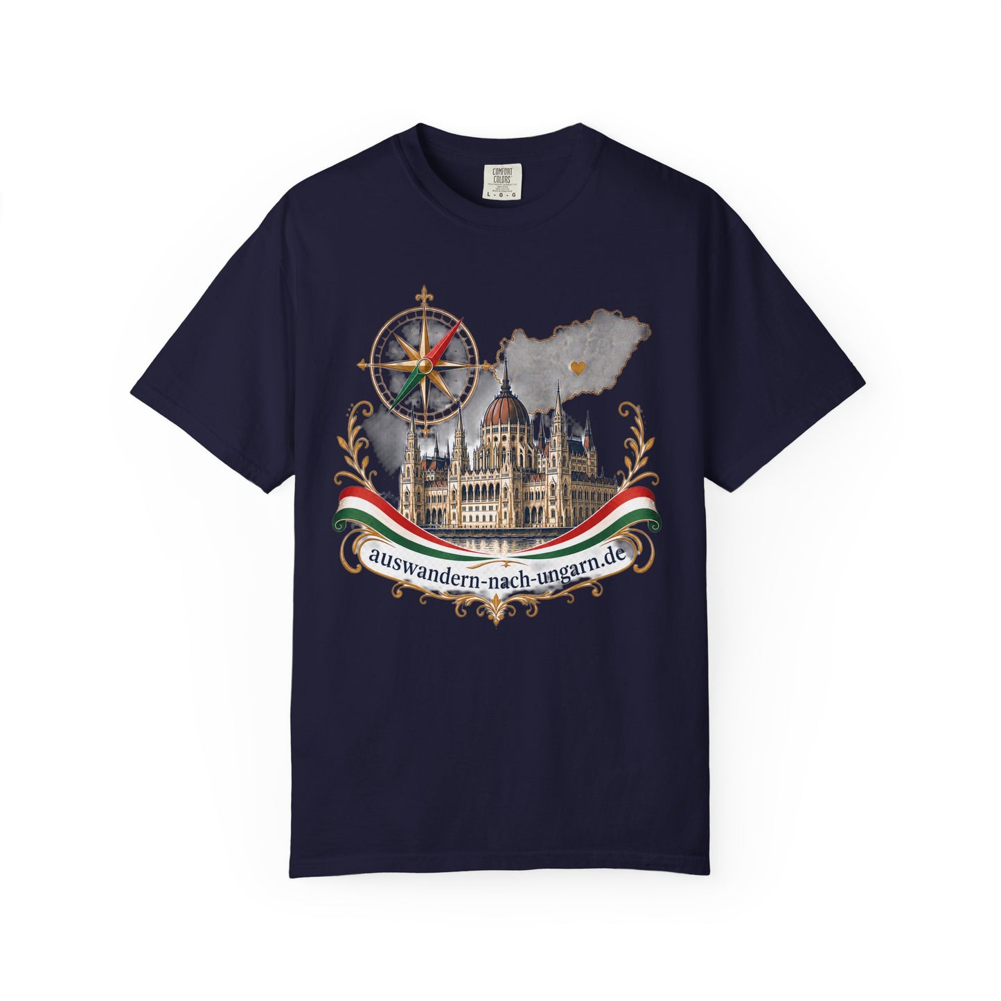 Hungary Travel T-Shirt – Budapest Parliament Illustration with 'auswandern-nach-ungarn.de'