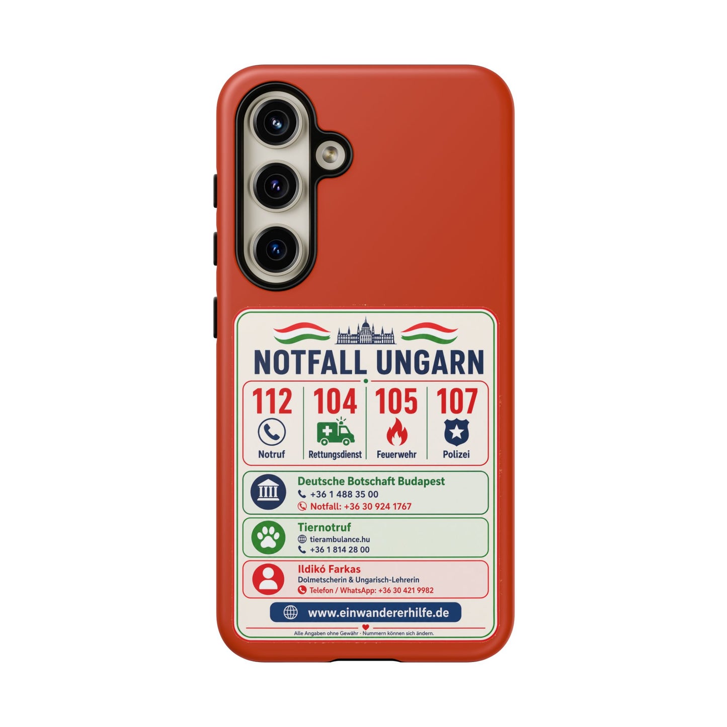 Notfall-Handyhülle Ungarn mit wichtigen Telefonnummern