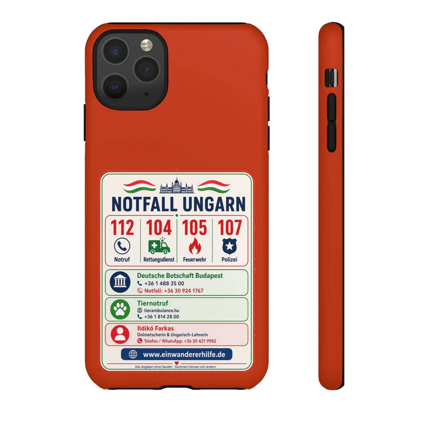 Notfall-Handyhülle Ungarn mit wichtigen Telefonnummern