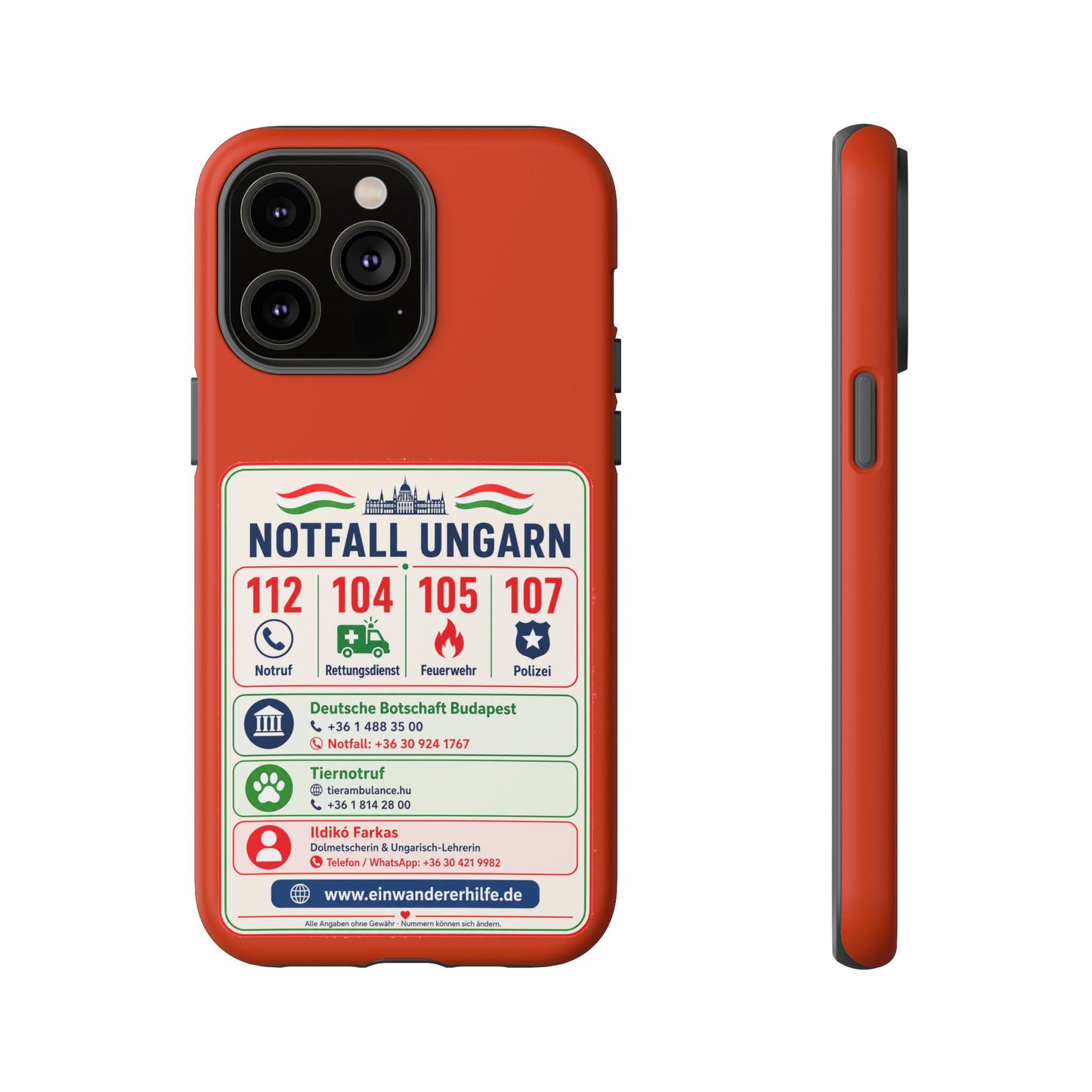 Notfall-Handyhülle Ungarn mit wichtigen Telefonnummern