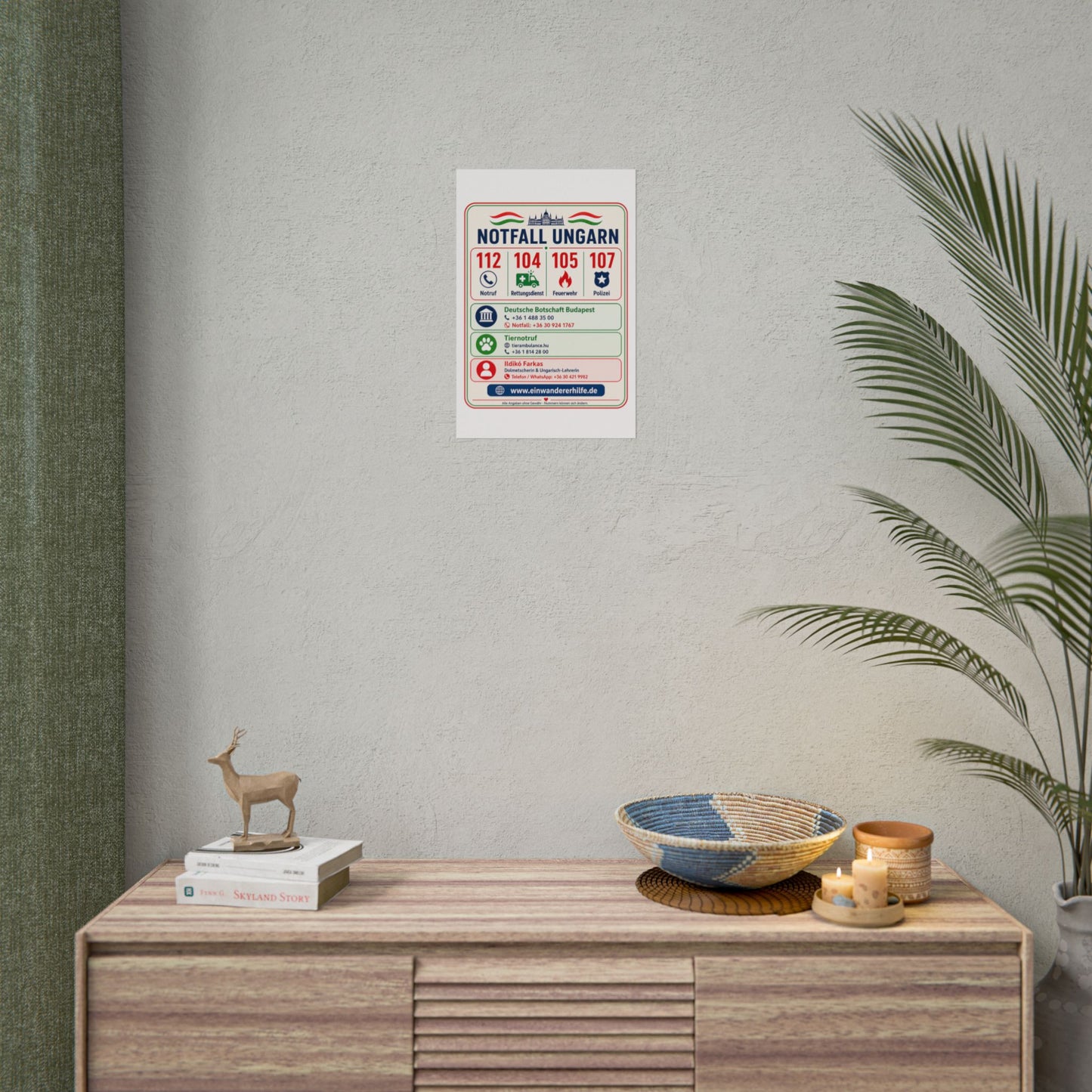 Notfall-Poster Ungarn mit Notrufnummern und Kontakten